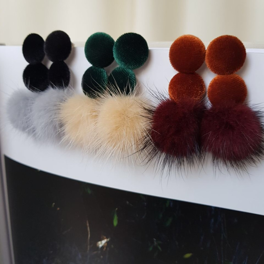 Angor Mink Velvet Drop Earrings 3color Belted Look