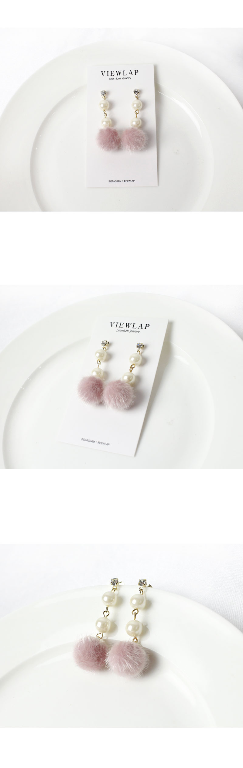 Mink Pom foam drop earrings ear canal available fe