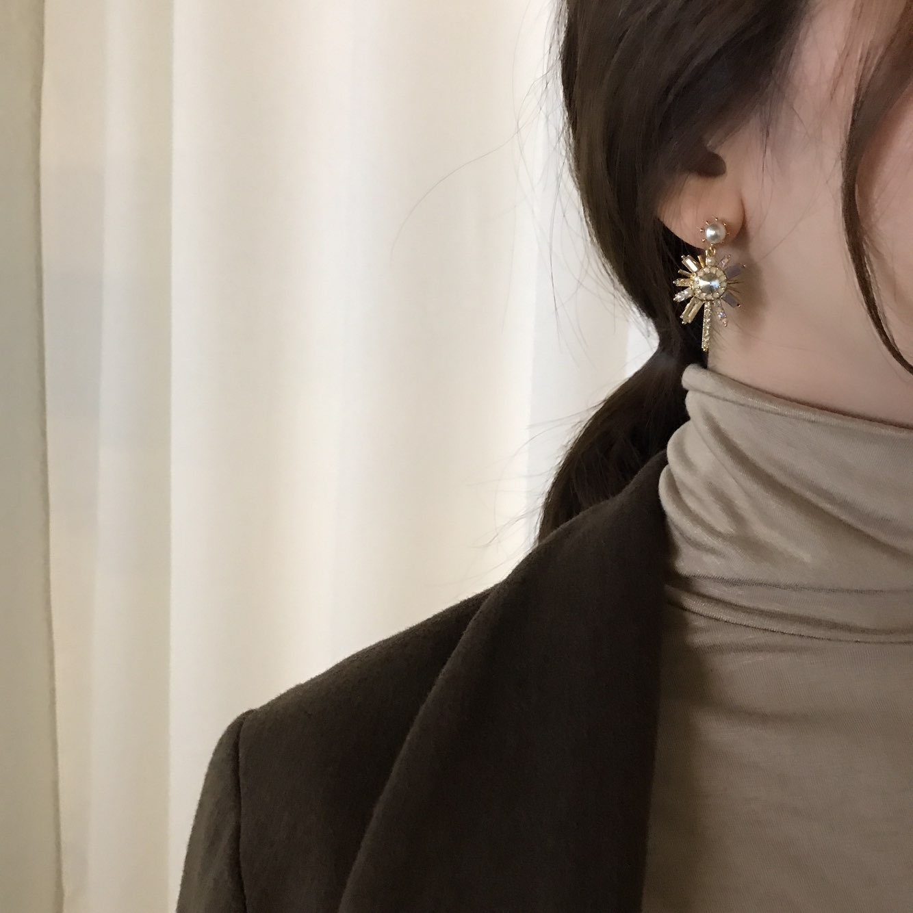 Pearl crystal drop earrings 3color trendy styling 