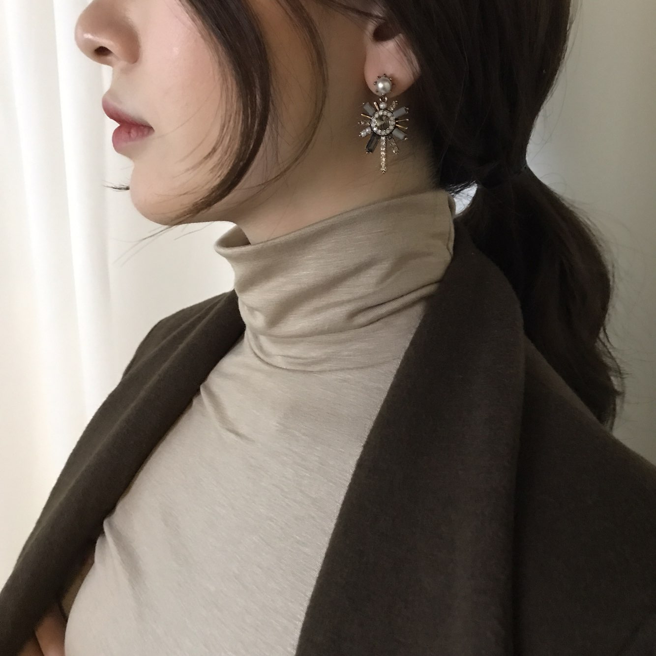 Pearl crystal drop earrings 3color trendy styling 