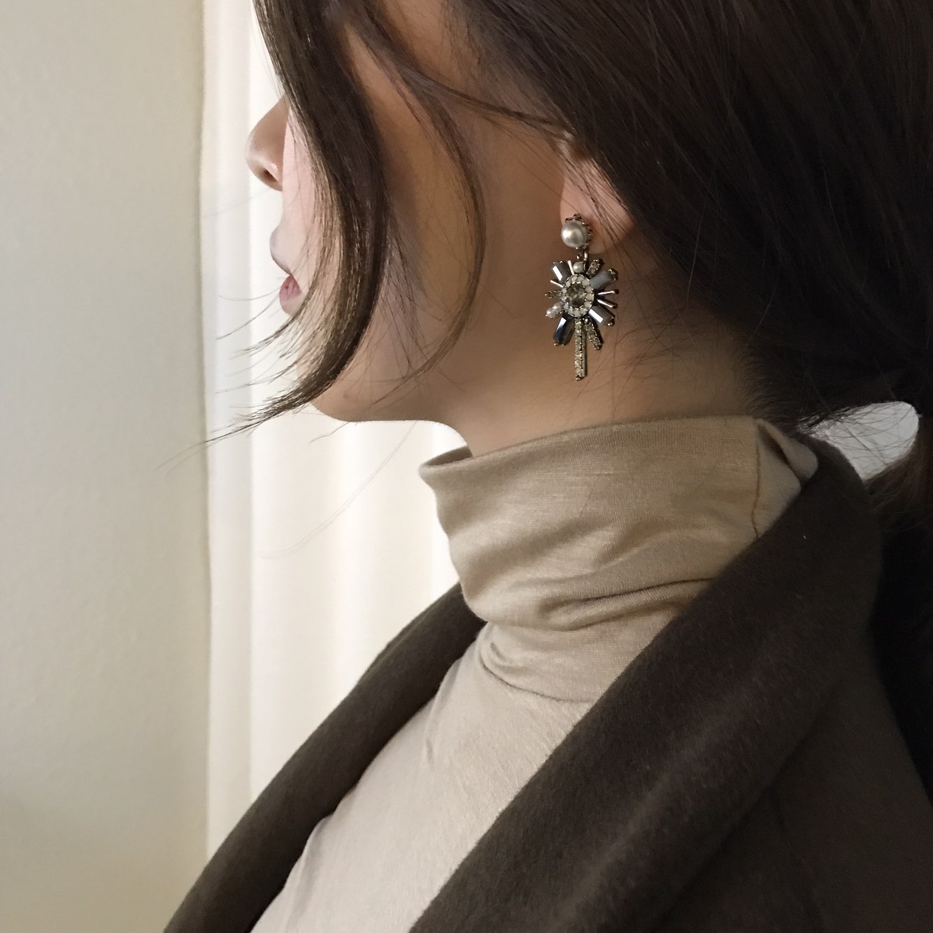 Pearl crystal drop earrings 3color trendy styling 