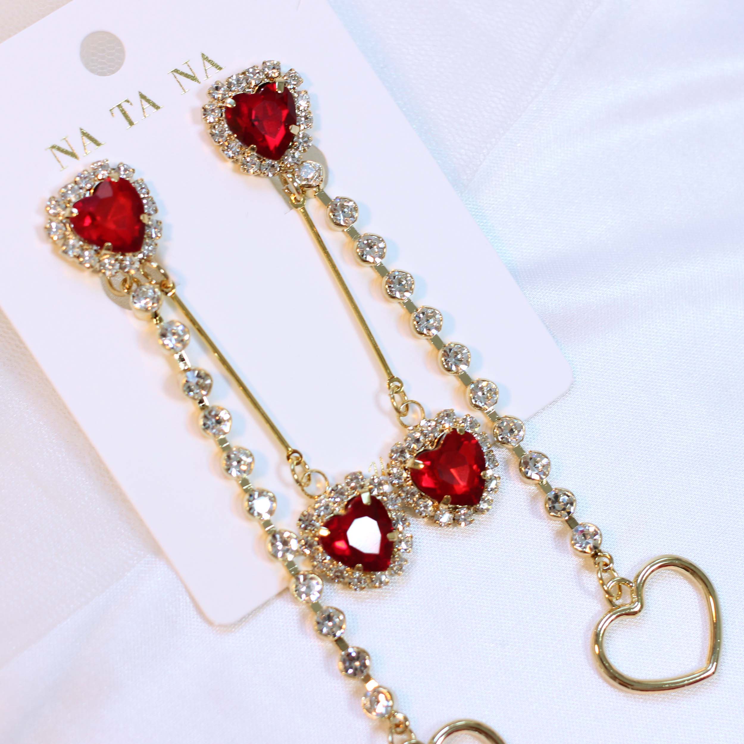 Heart Two Way Cubic Bold Drop Earrings 2color Colo