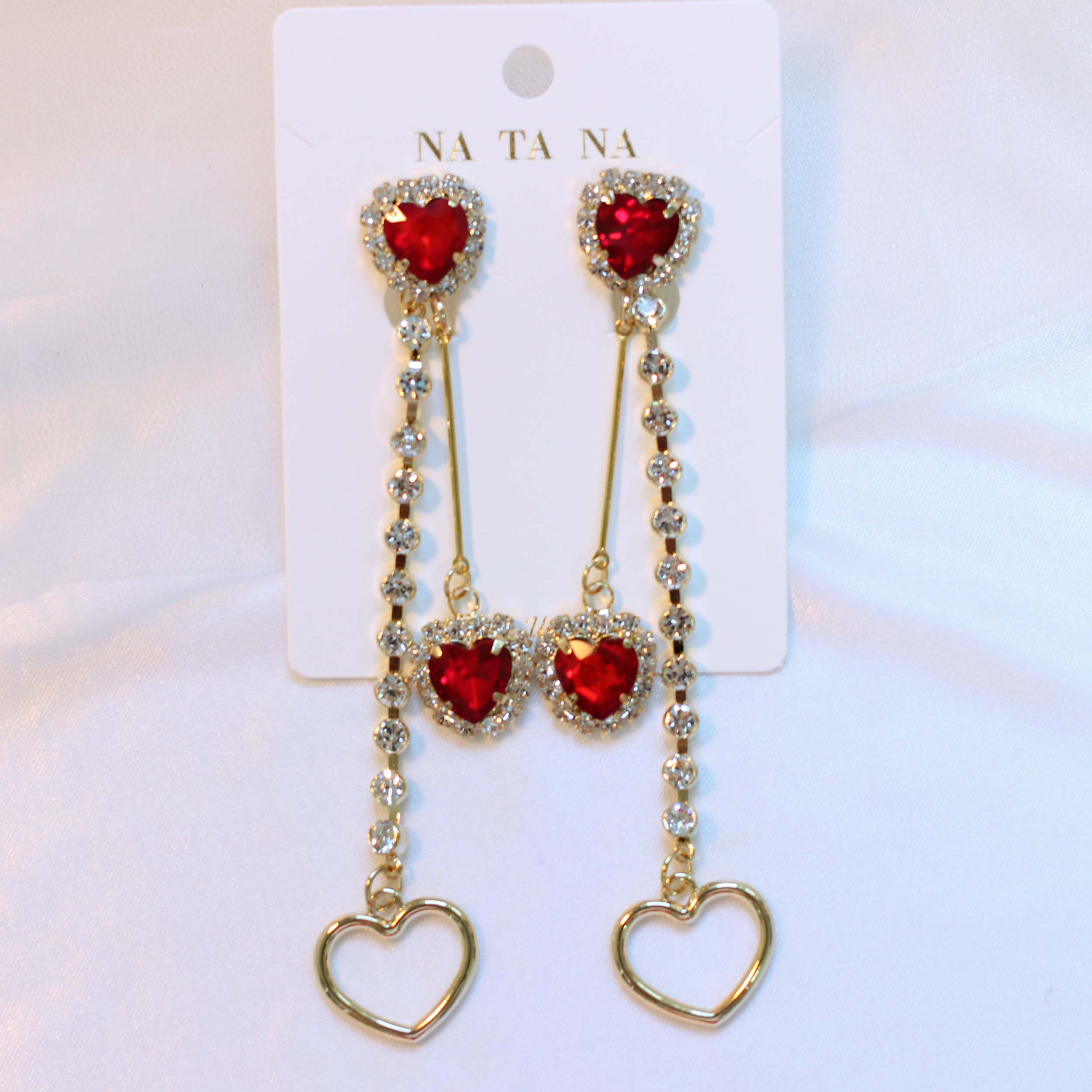 Heart Two Way Cubic Bold Drop Earrings 2color Colo