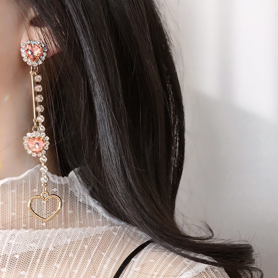 Heart Two Way Cubic Bold Drop Earrings 2color Colo