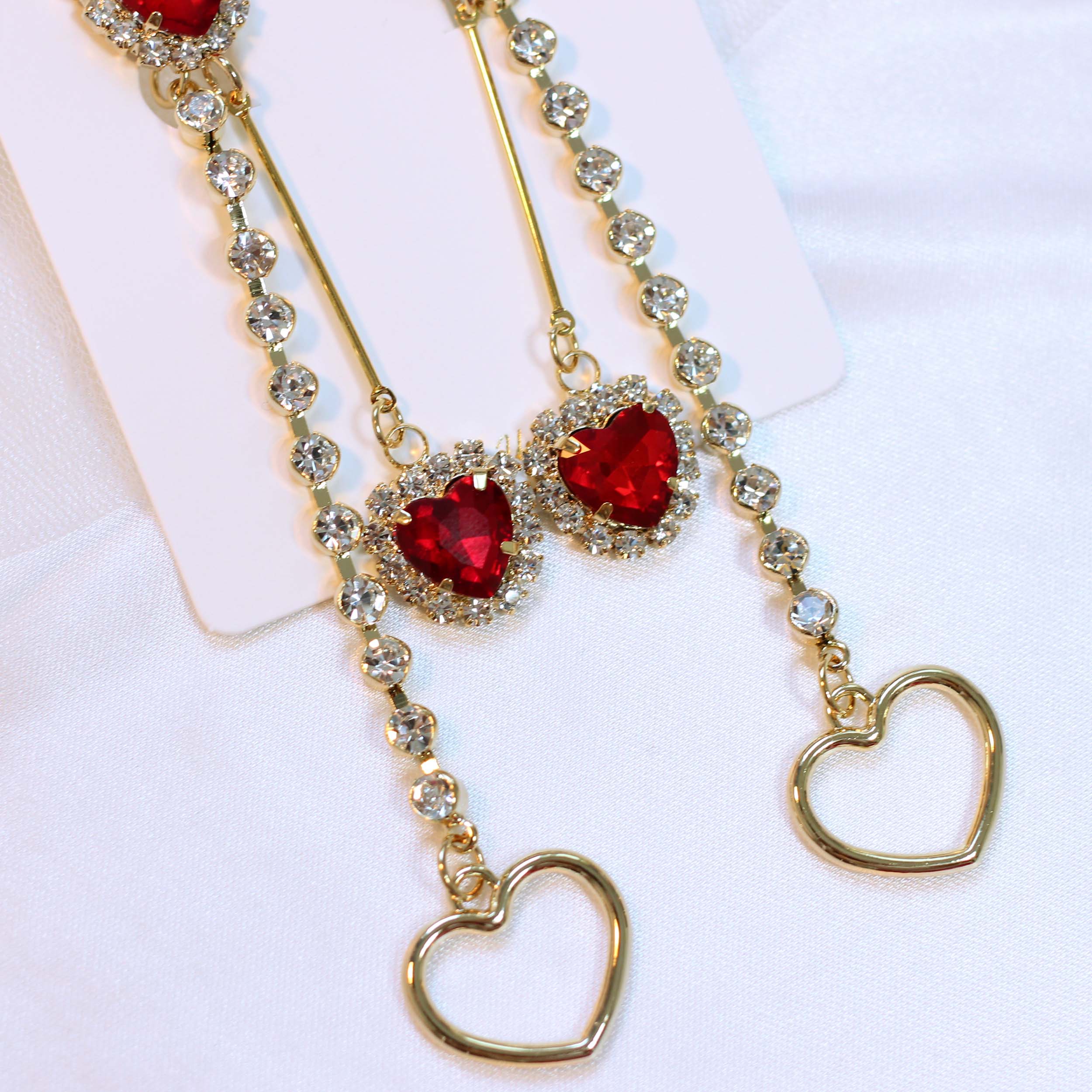 Heart Two Way Cubic Bold Drop Earrings 2color Colo