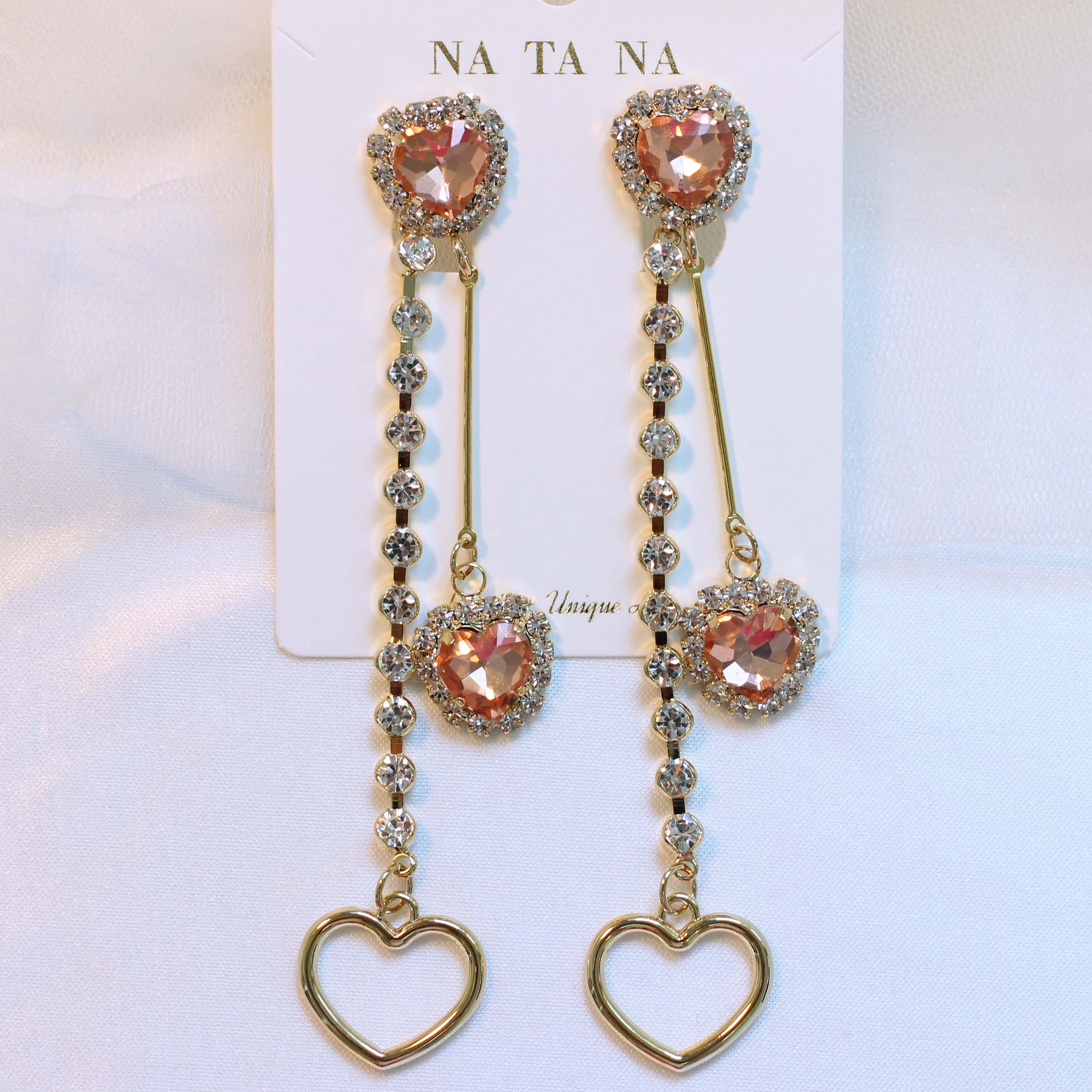 Heart Two Way Cubic Bold Drop Earrings 2color Colo