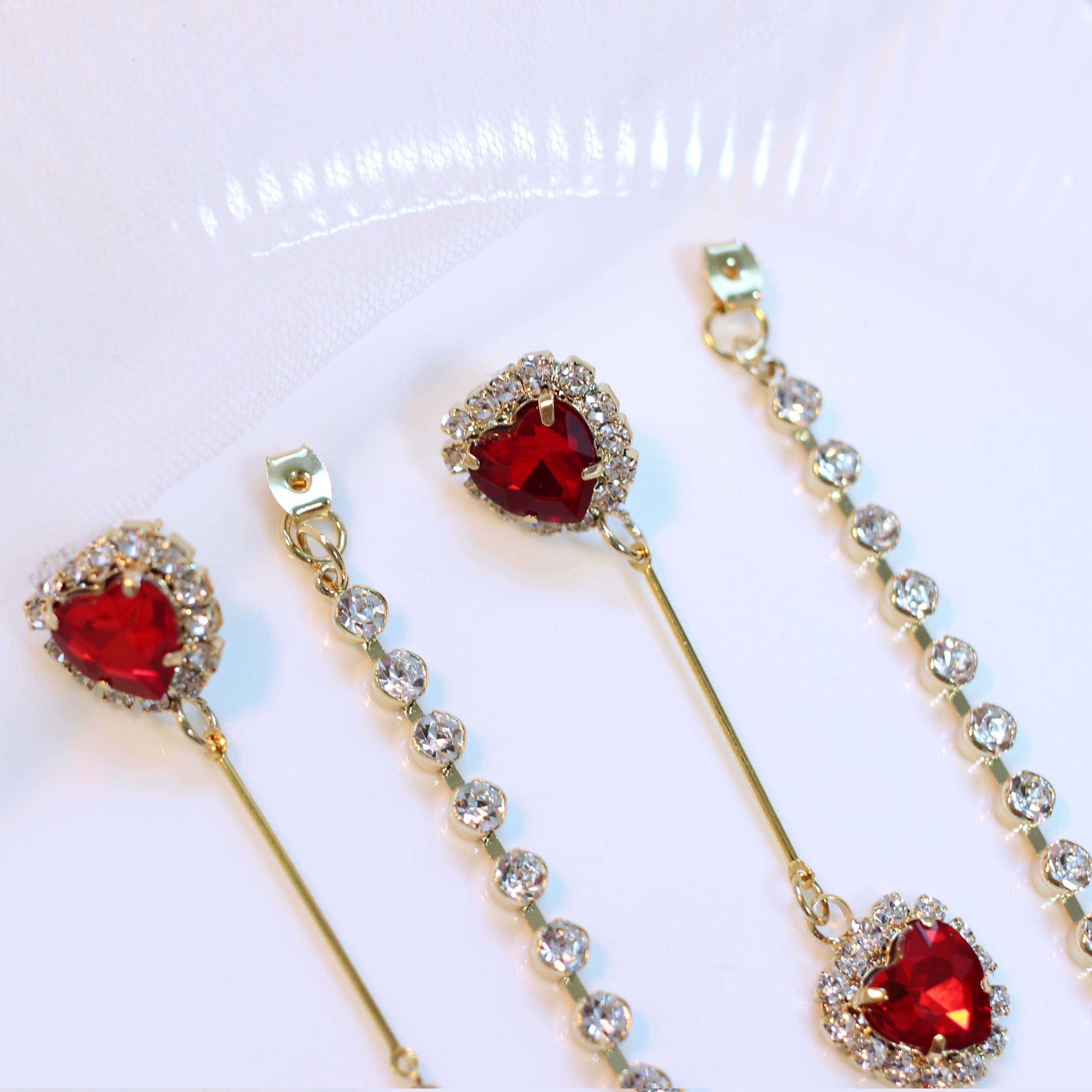 Heart Two Way Cubic Bold Drop Earrings 2color Colo