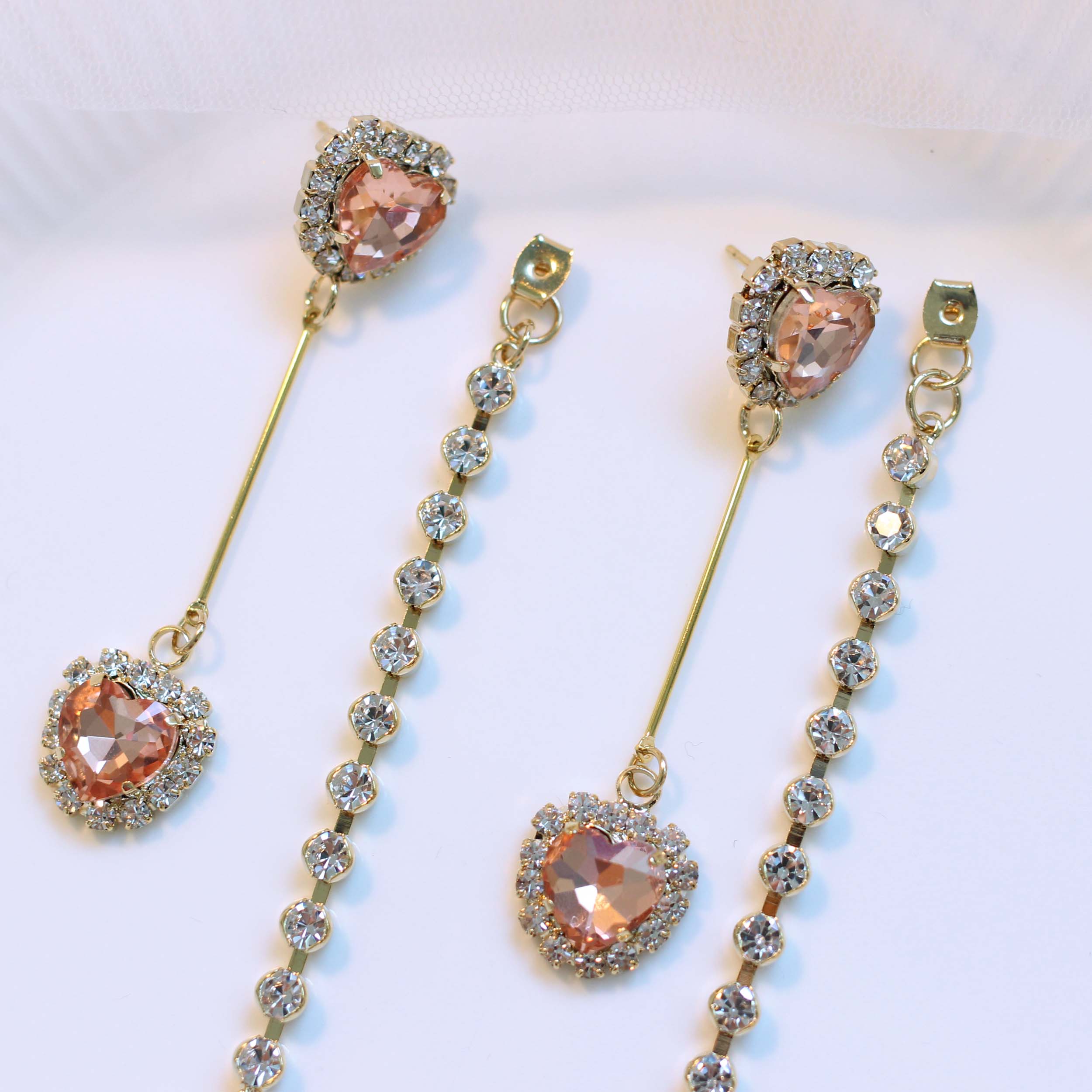 Heart Two Way Cubic Bold Drop Earrings 2color Colo