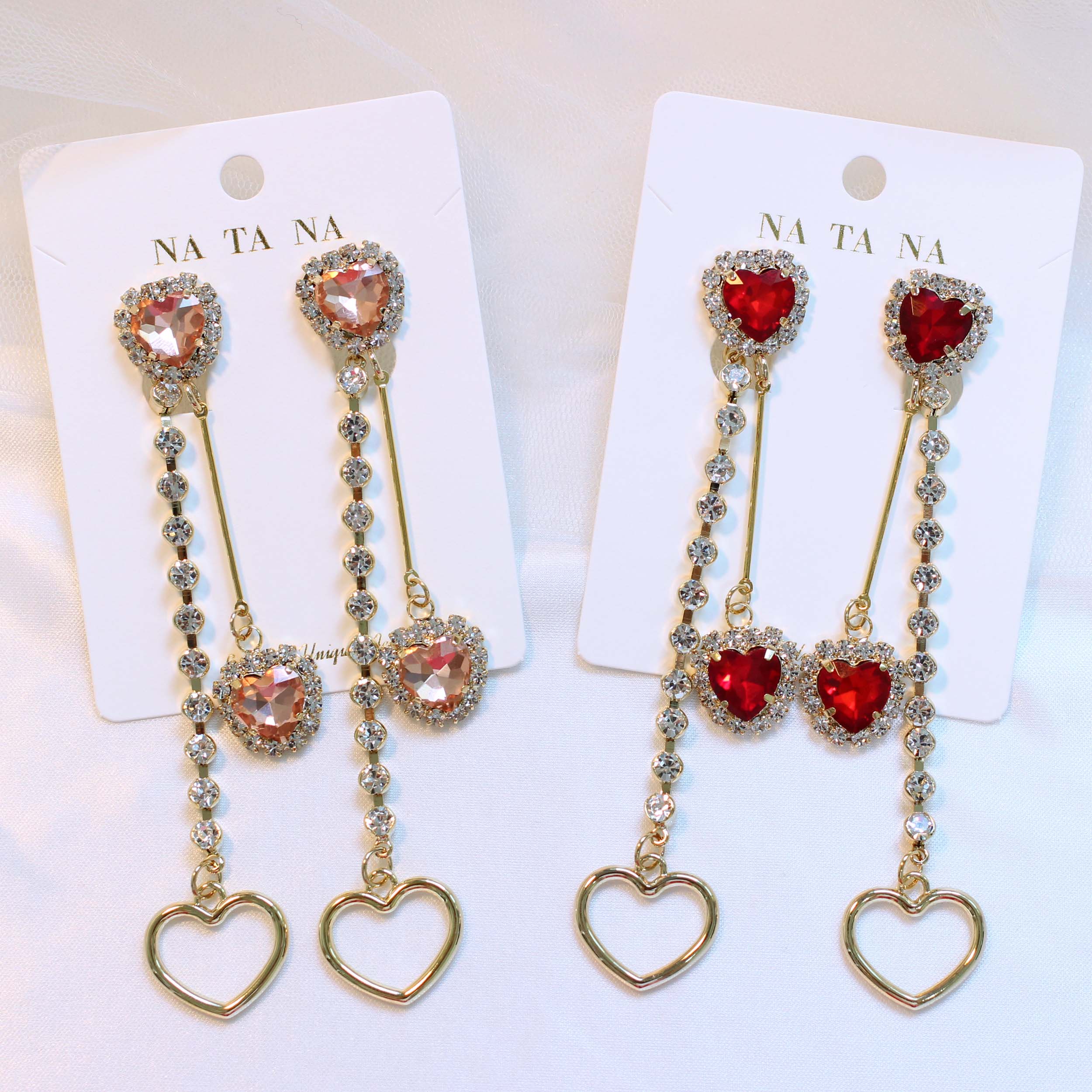 Heart Two Way Cubic Bold Drop Earrings 2color Colo