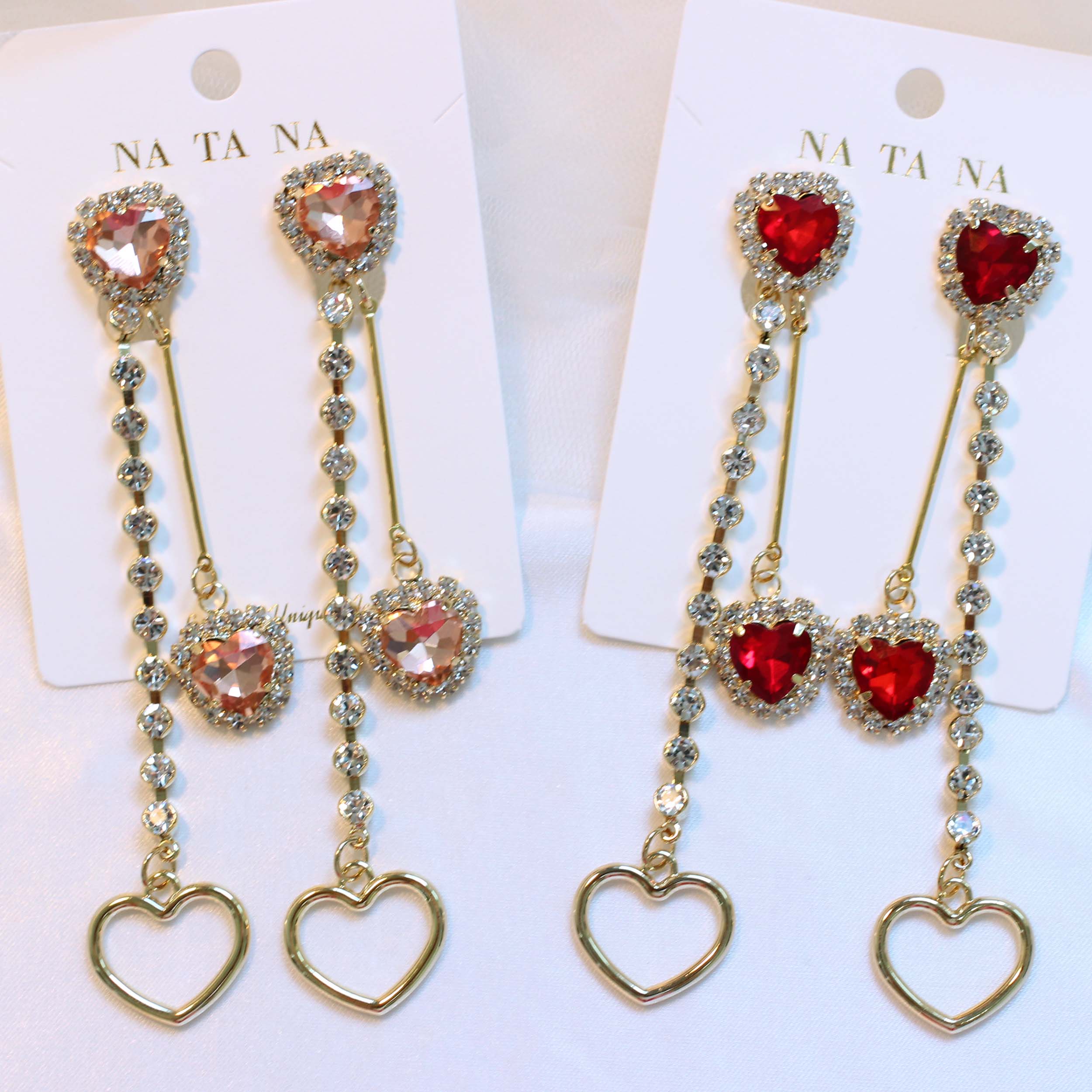 Heart Two Way Cubic Bold Drop Earrings 2color Colo