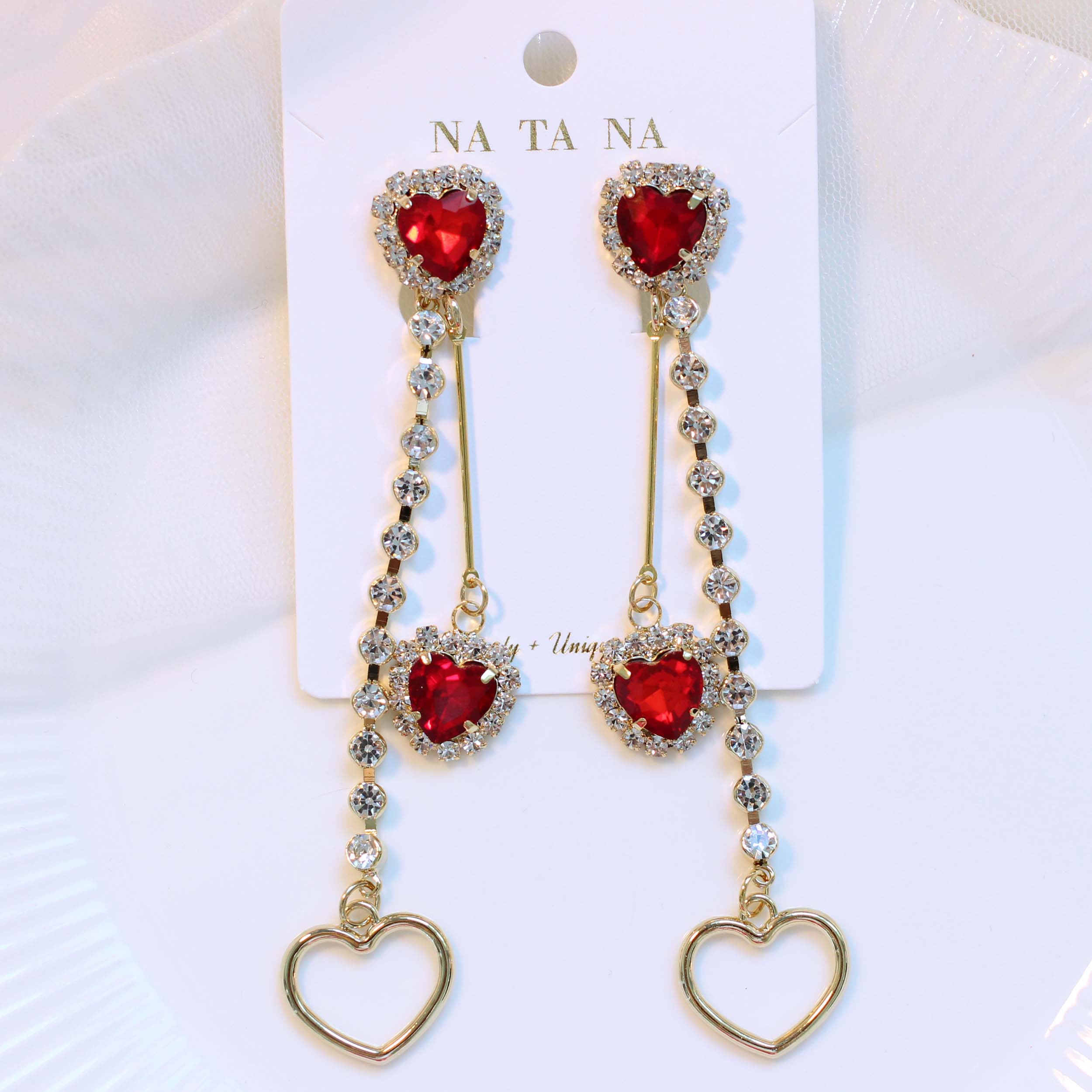 Heart Two Way Cubic Bold Drop Earrings 2color Colo