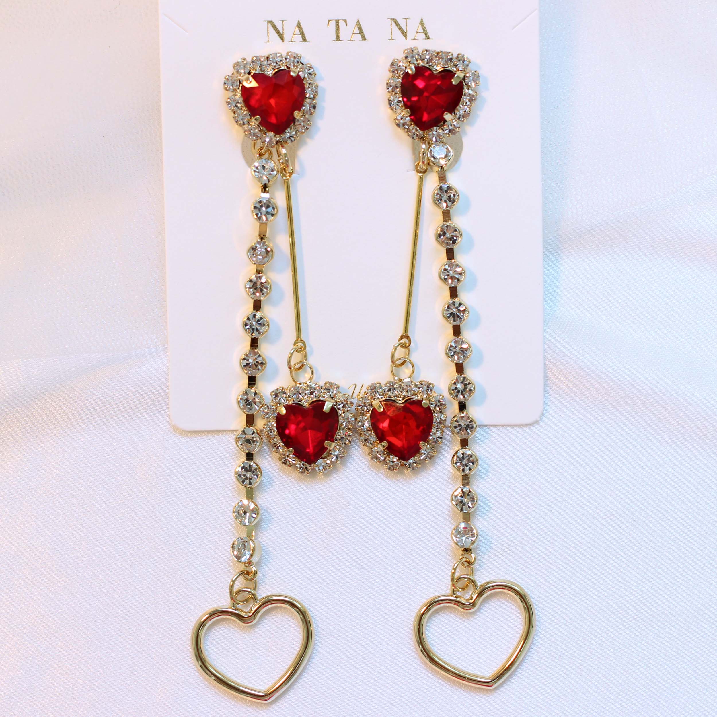 Heart Two Way Cubic Bold Drop Earrings 2color Colo