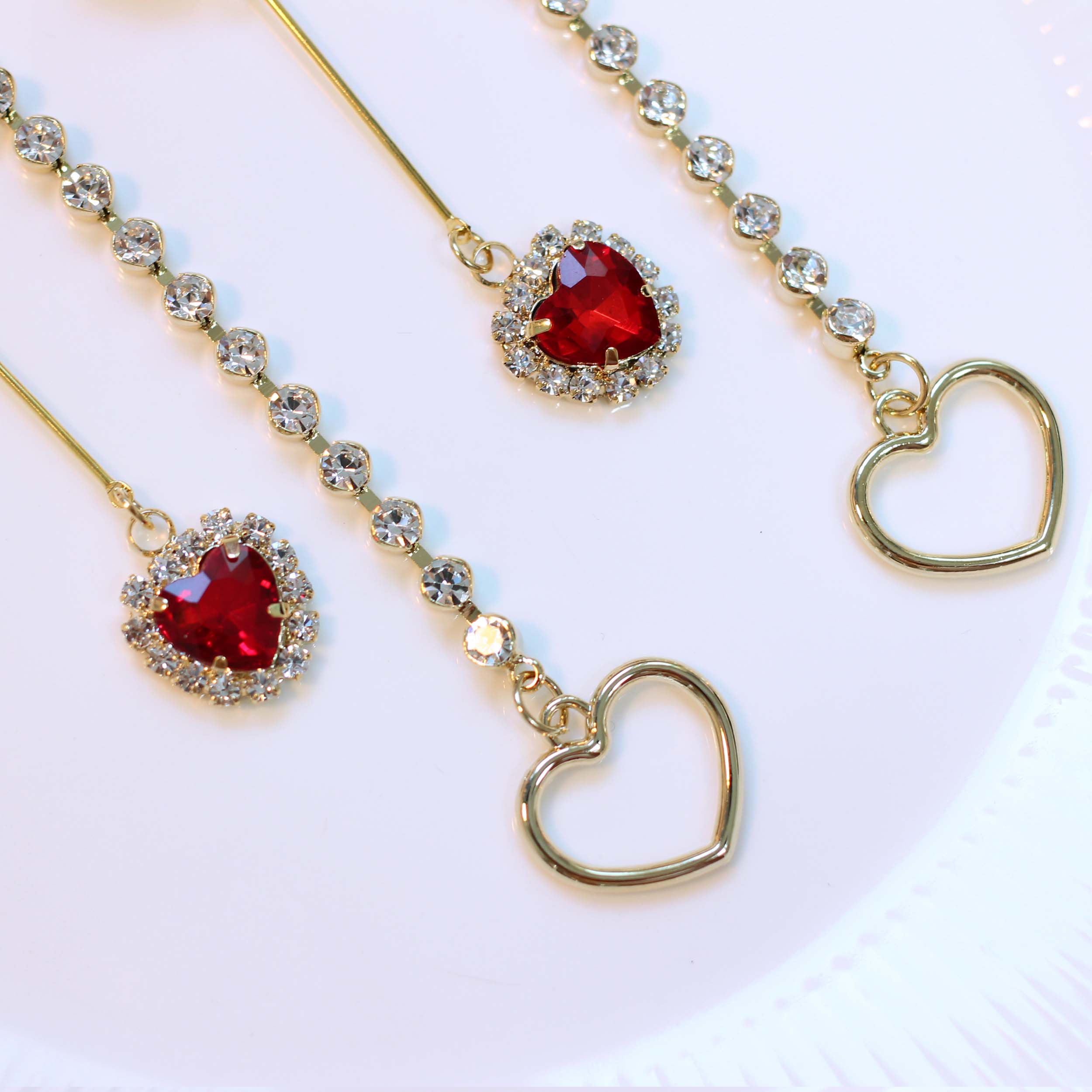 Heart Two Way Cubic Bold Drop Earrings 2color Colo