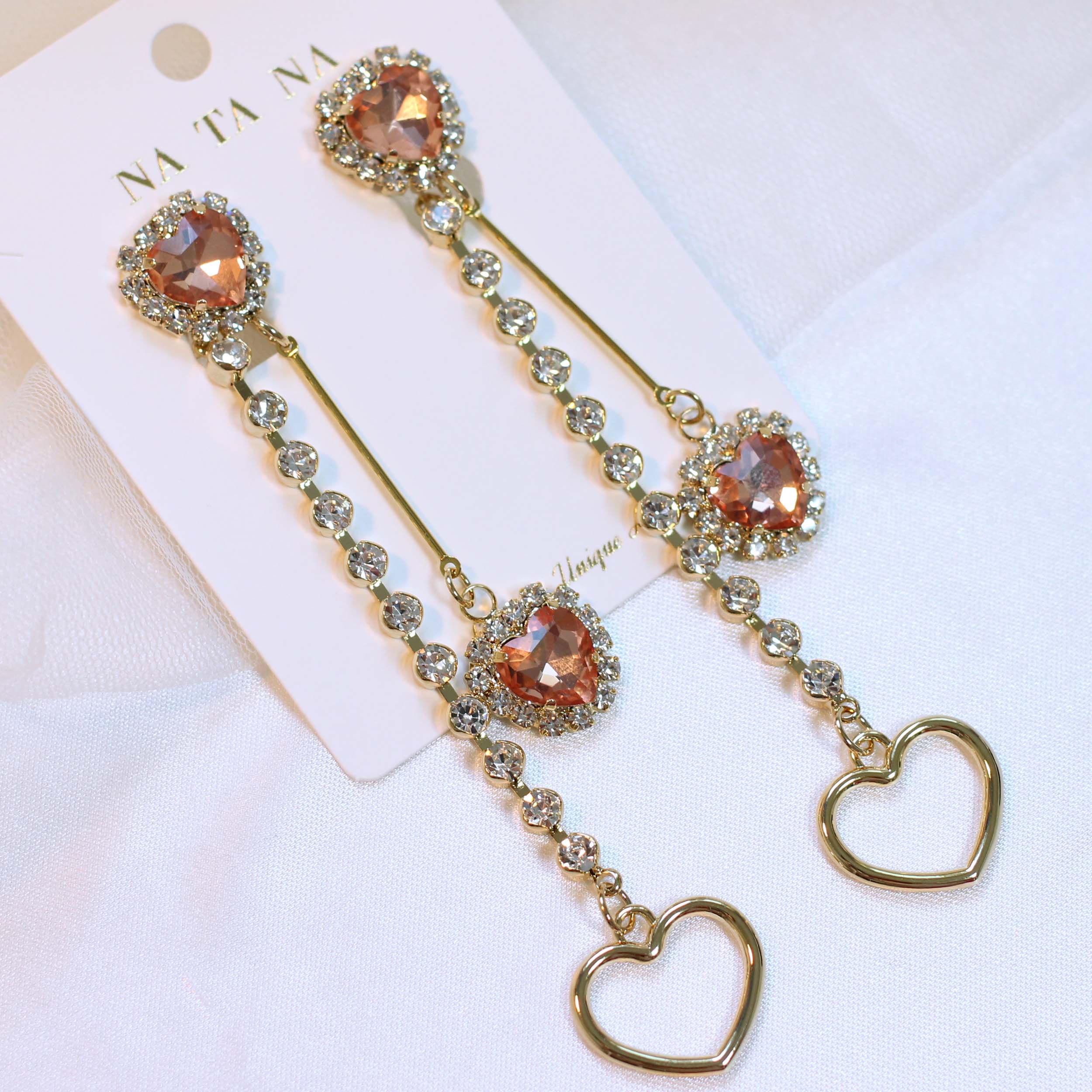 Heart Two Way Cubic Bold Drop Earrings 2color Colo