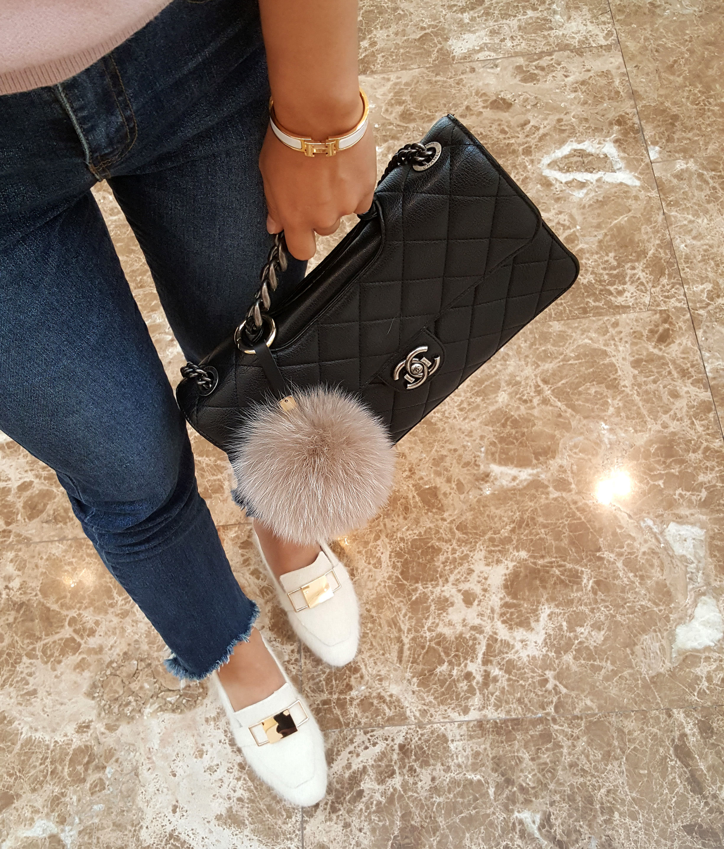 Real Fox Pom foam big size keyring 12 ~ 13cm witho