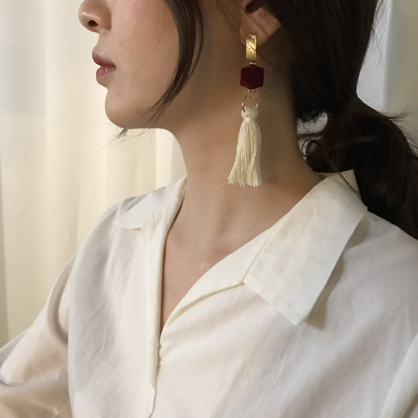Van Long Tassel Suede Drop Earrings 3color Casual 