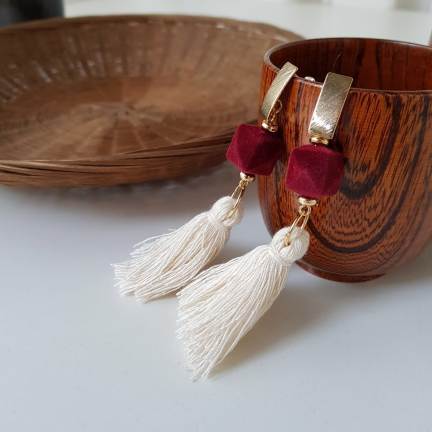 Van Long Tassel Suede Drop Earrings 3color Casual 