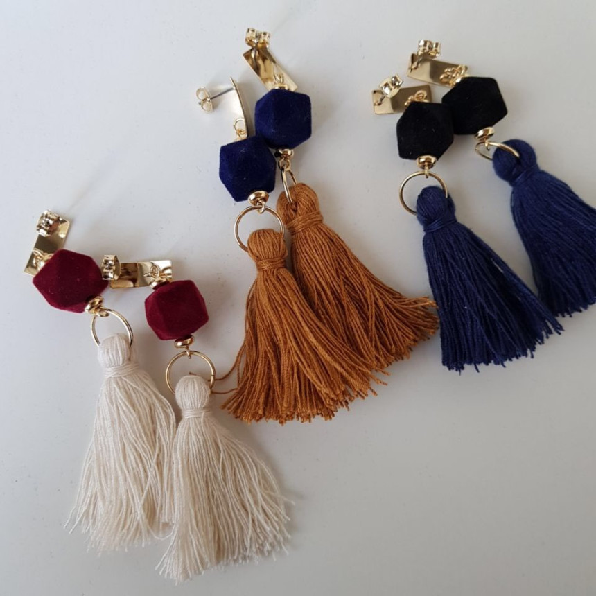 Van Long Tassel Suede Drop Earrings 3color Casual 