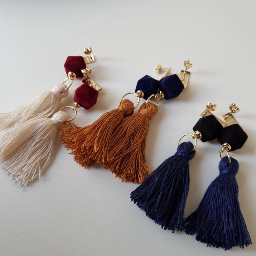 Van Long Tassel Suede Drop Earrings 3color Casual 