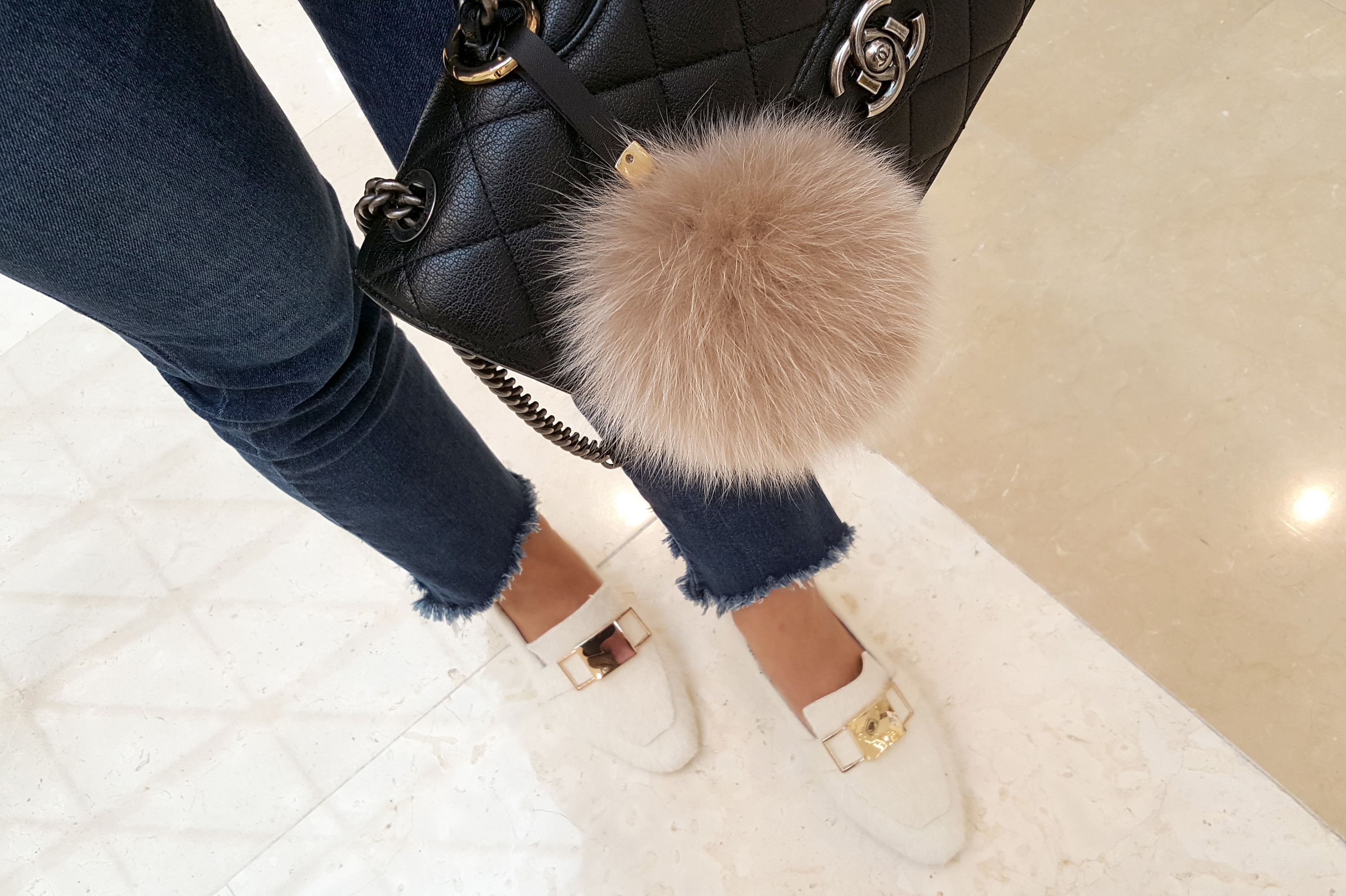 Real Fox Pom foam big size keyring 12 ~ 13cm witho