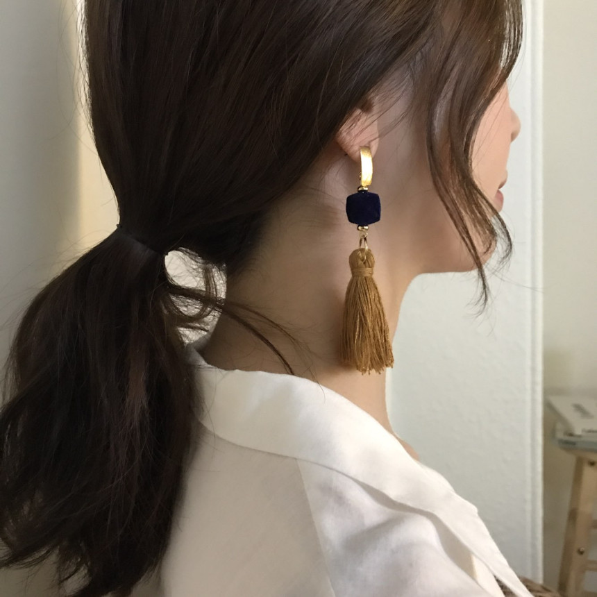 Van Long Tassel Suede Drop Earrings 3color Casual 