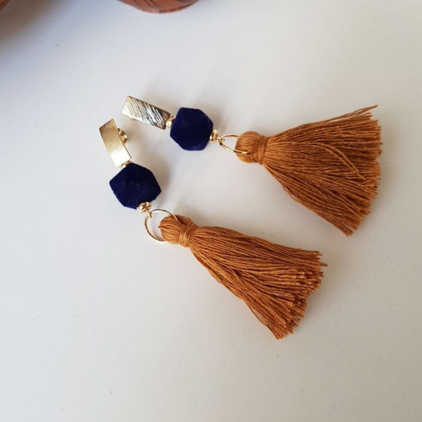 Van Long Tassel Suede Drop Earrings 3color Casual 