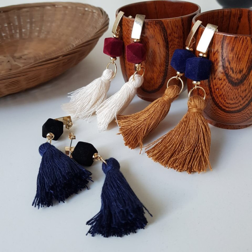 Van Long Tassel Suede Drop Earrings 3color Casual 