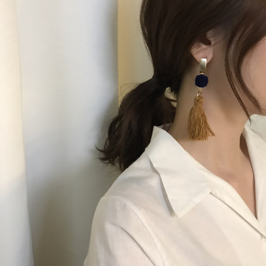 Van Long Tassel Suede Drop Earrings 3color Casual 
