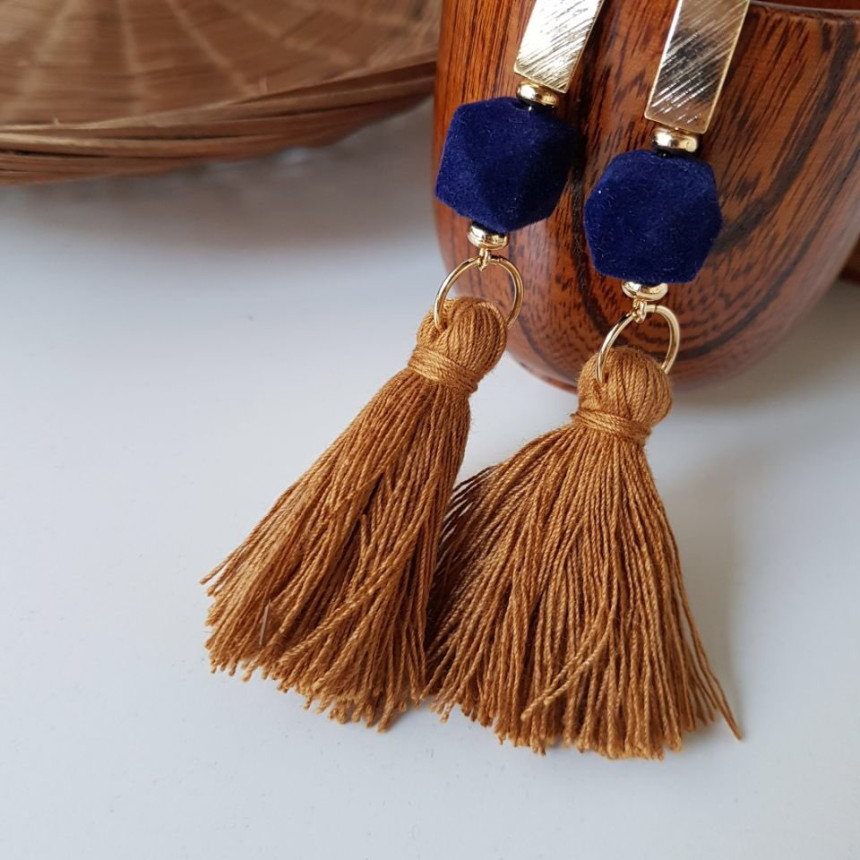 Van Long Tassel Suede Drop Earrings 3color Casual 