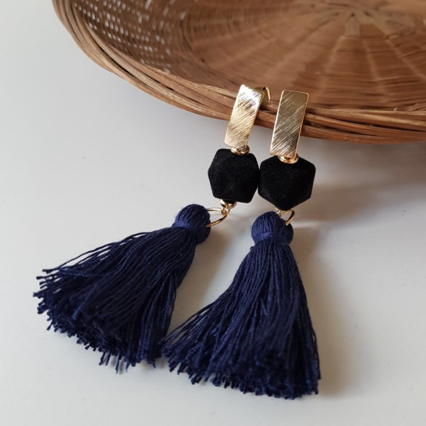 Van Long Tassel Suede Drop Earrings 3color Casual 