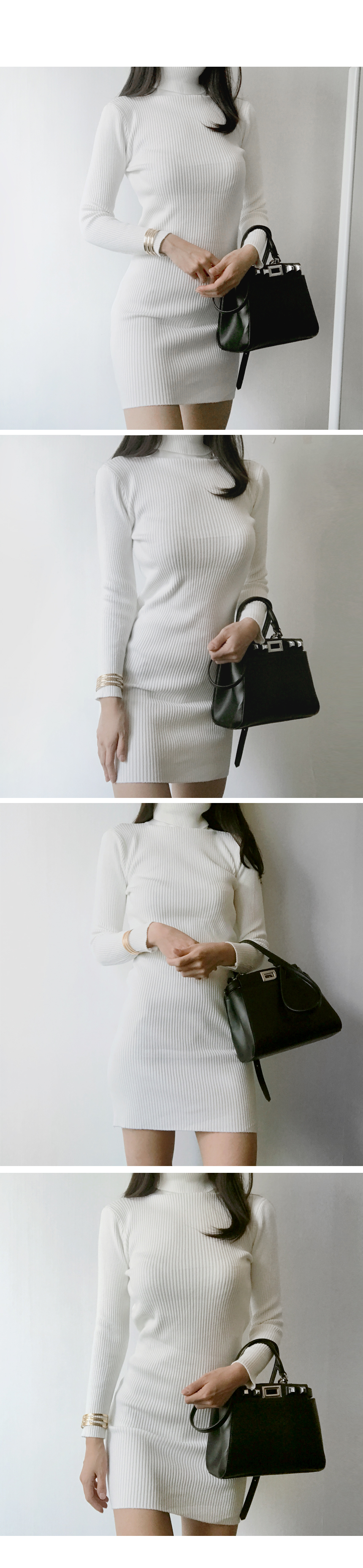 Winter Neck Polar Gold Long Knit Dress Mini