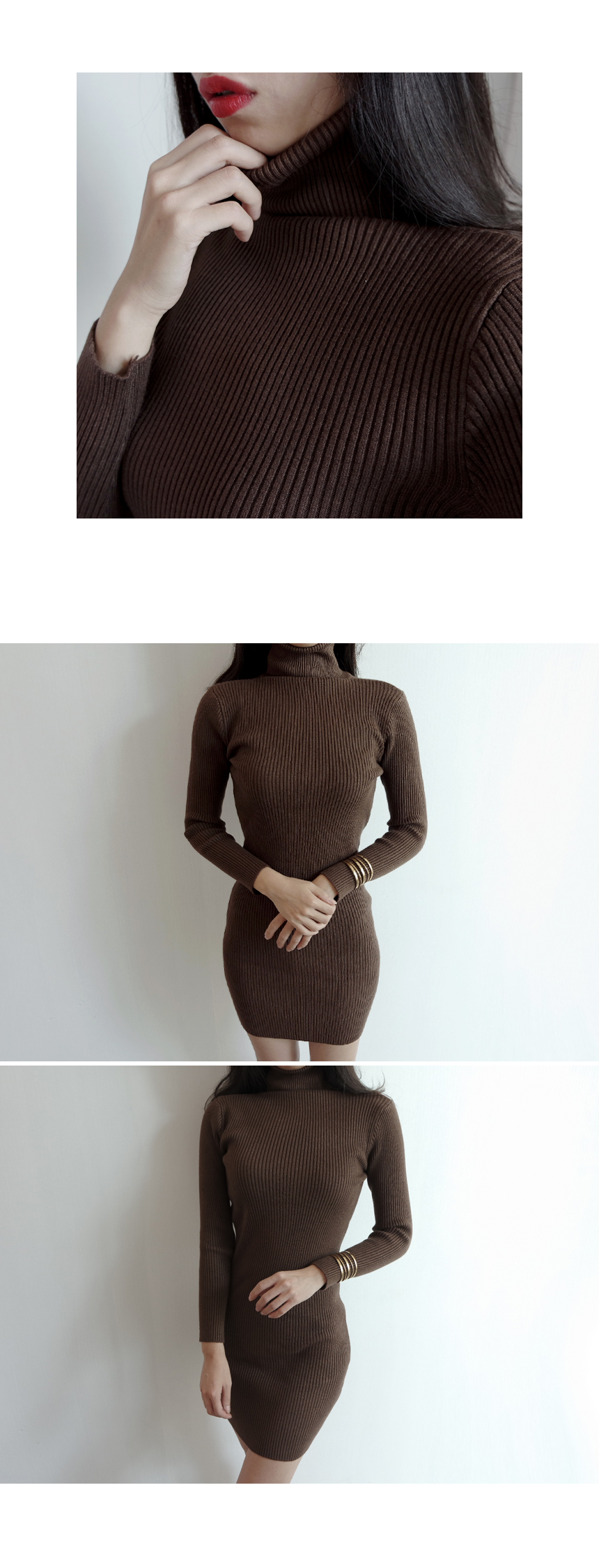 Winter Neck Polar Gold Long Knit Dress Mini