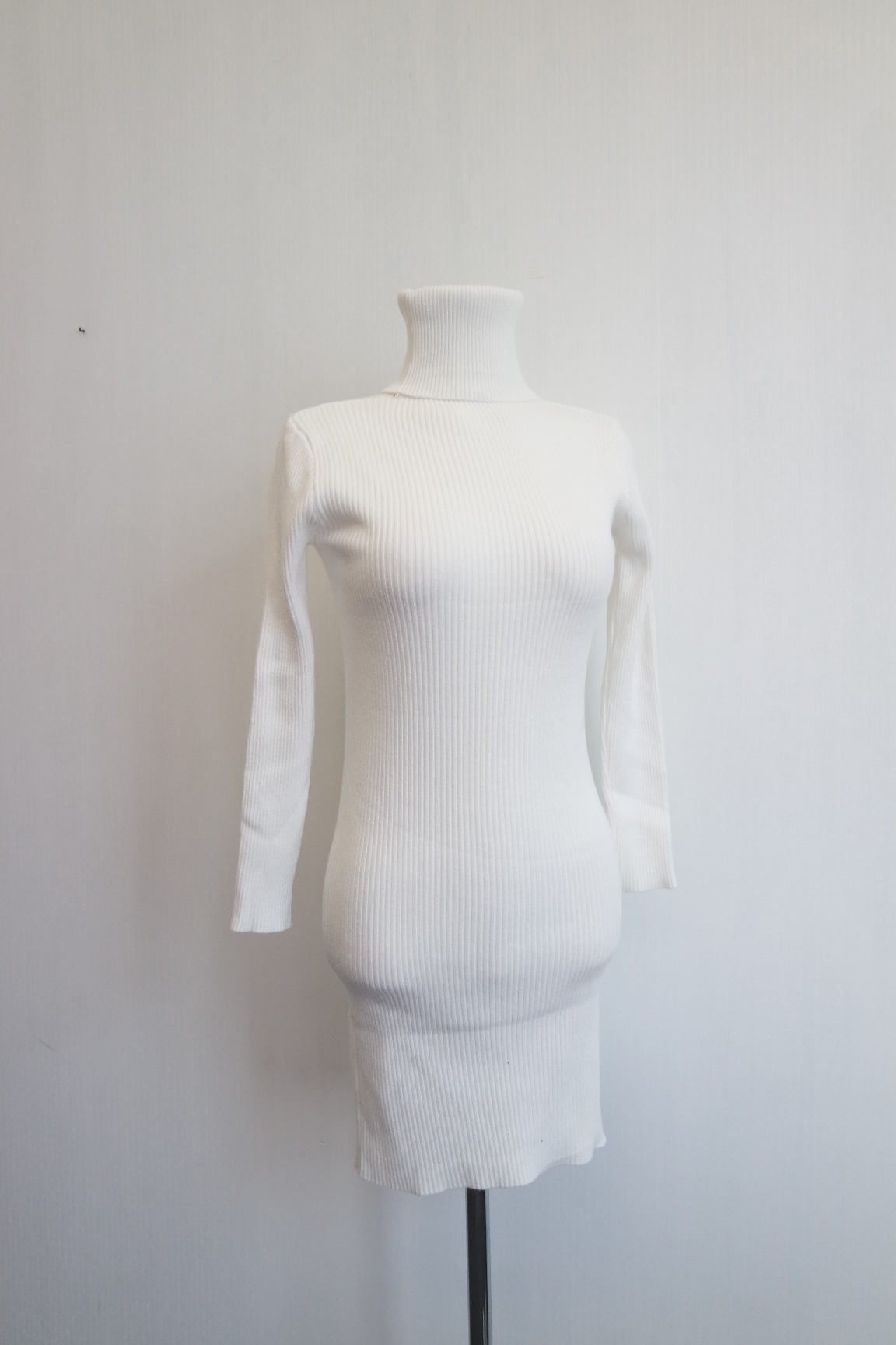 Winter Neck Polar Gold Long Knit Dress Mini