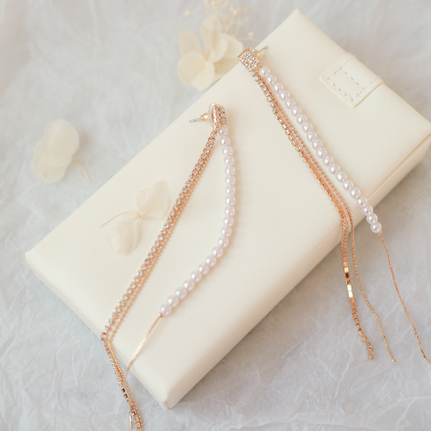 Eternal Long Pearl Cubic Drop Earrings Tassle Bold