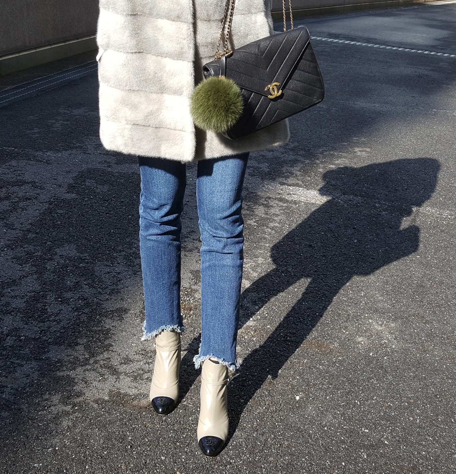 Real Fox Pom foam big size keyring 12 ~ 13cm witho