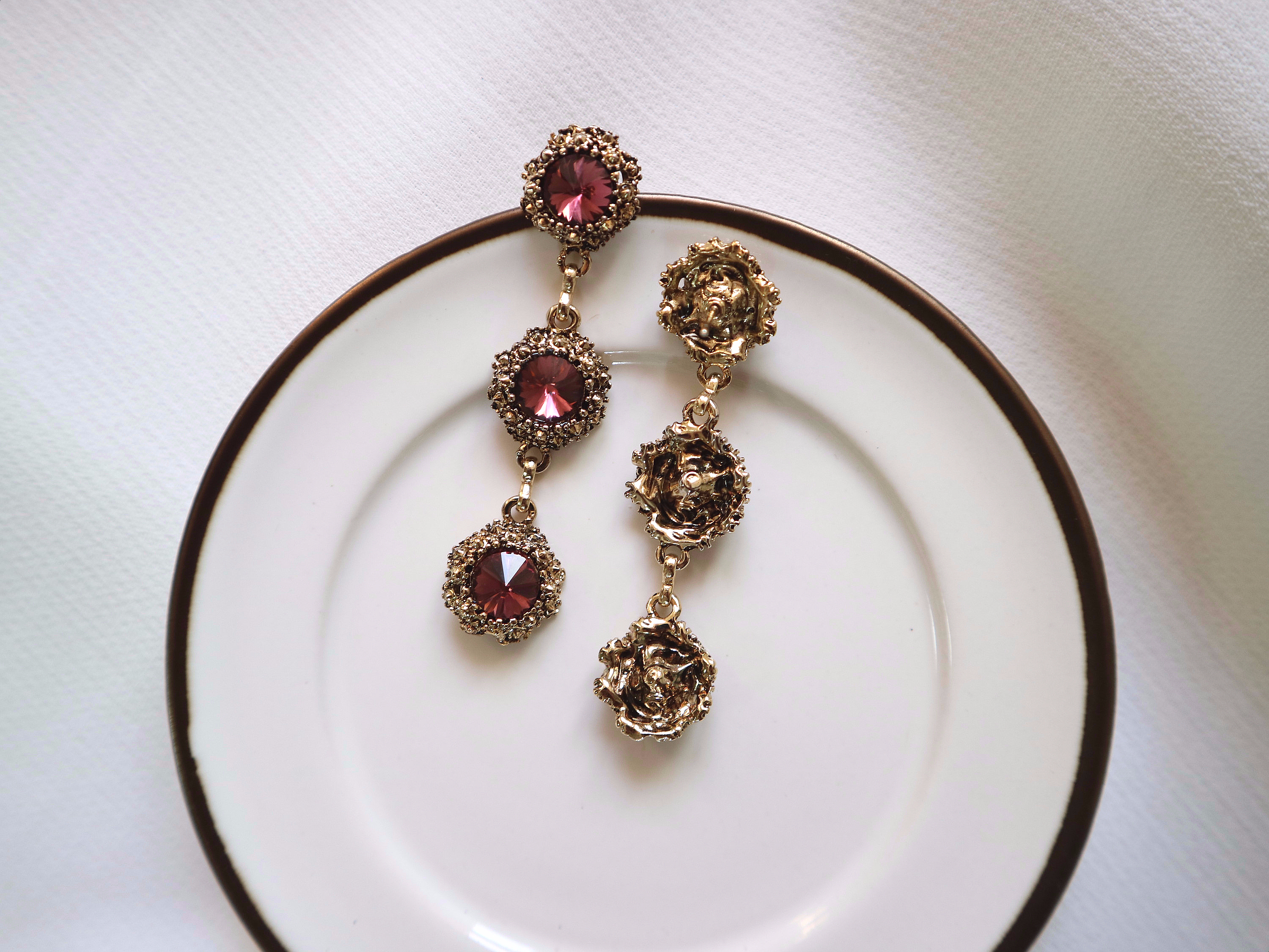 Surreal Steel Glass Garnet Black Antique Drop Earr