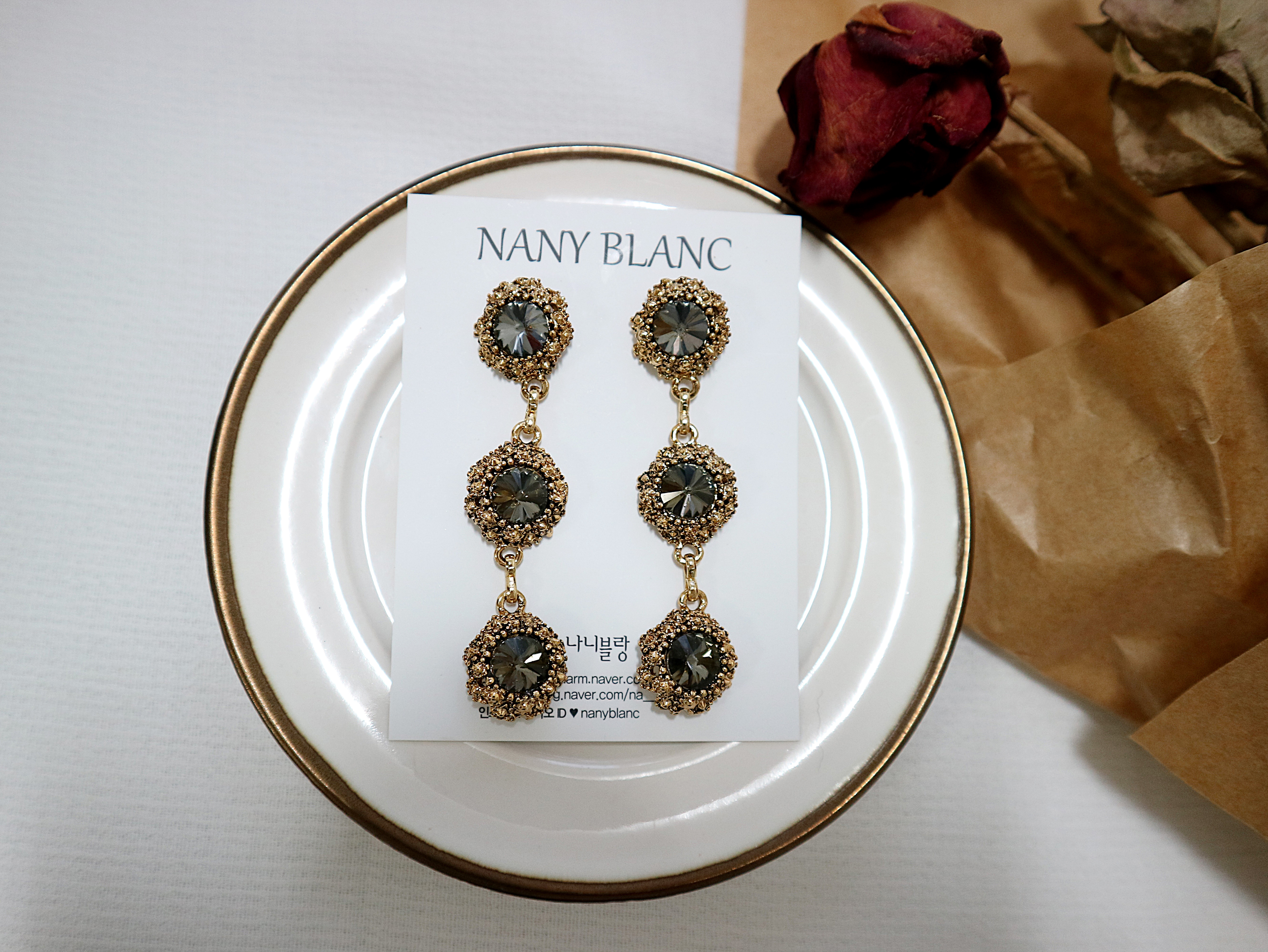 Surreal Steel Glass Garnet Black Antique Drop Earr