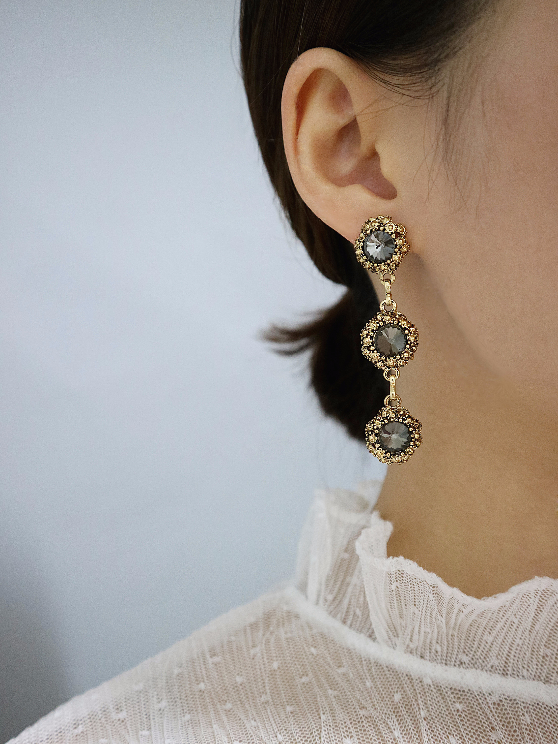 Surreal Steel Glass Garnet Black Antique Drop Earr