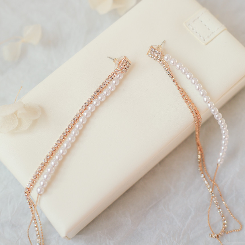 Eternal Long Pearl Cubic Drop Earrings Tassle Bold