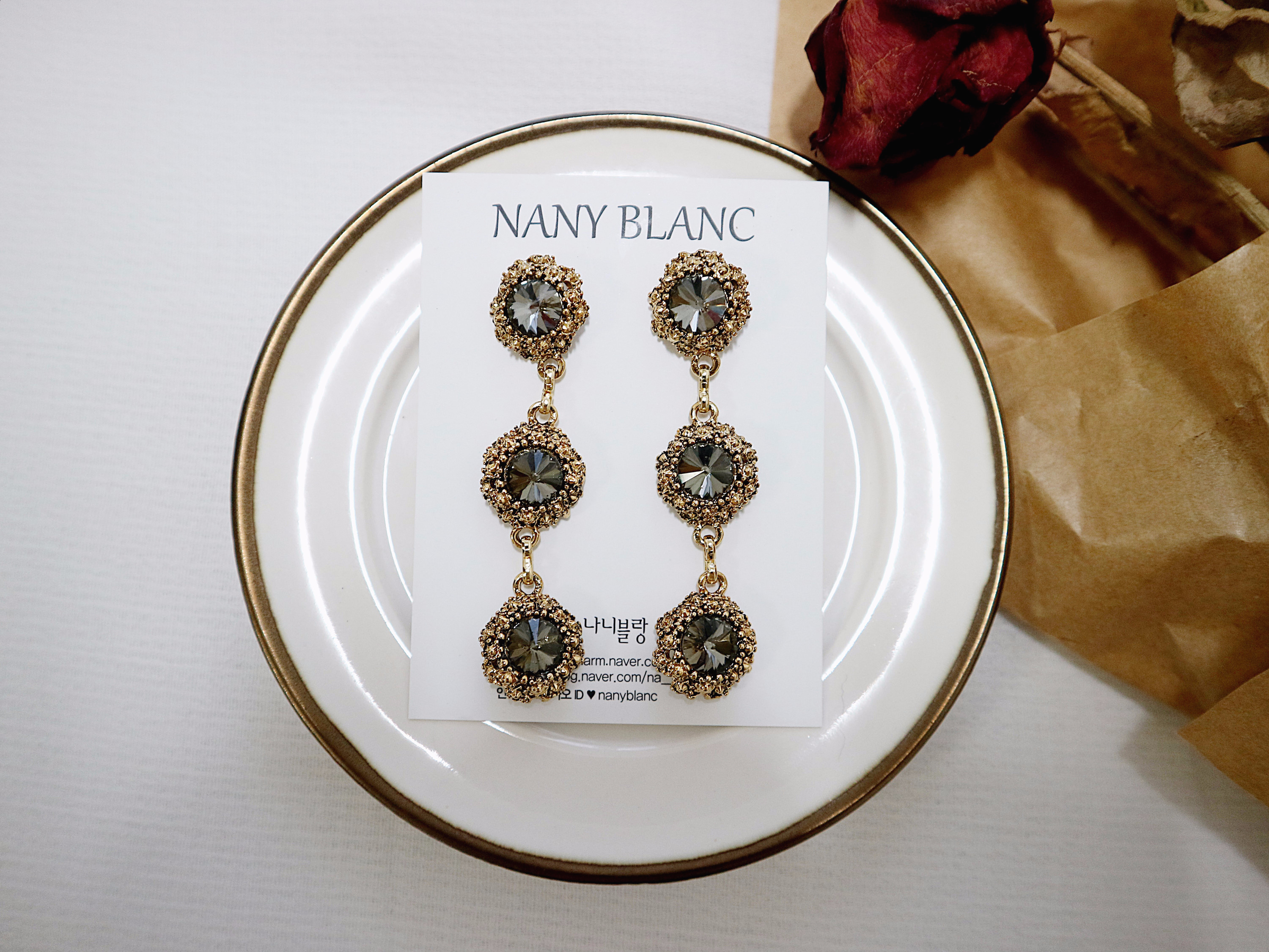 Surreal Steel Glass Garnet Black Antique Drop Earr