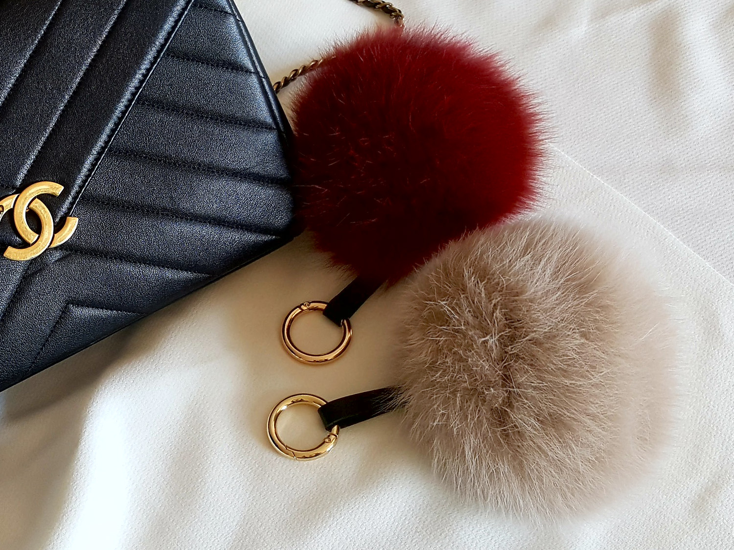 Real Fox Pom foam big size keyring 12 ~ 13cm witho