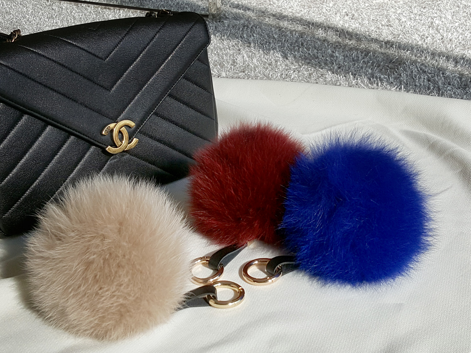 Real Fox Pom foam big size keyring 12 ~ 13cm witho