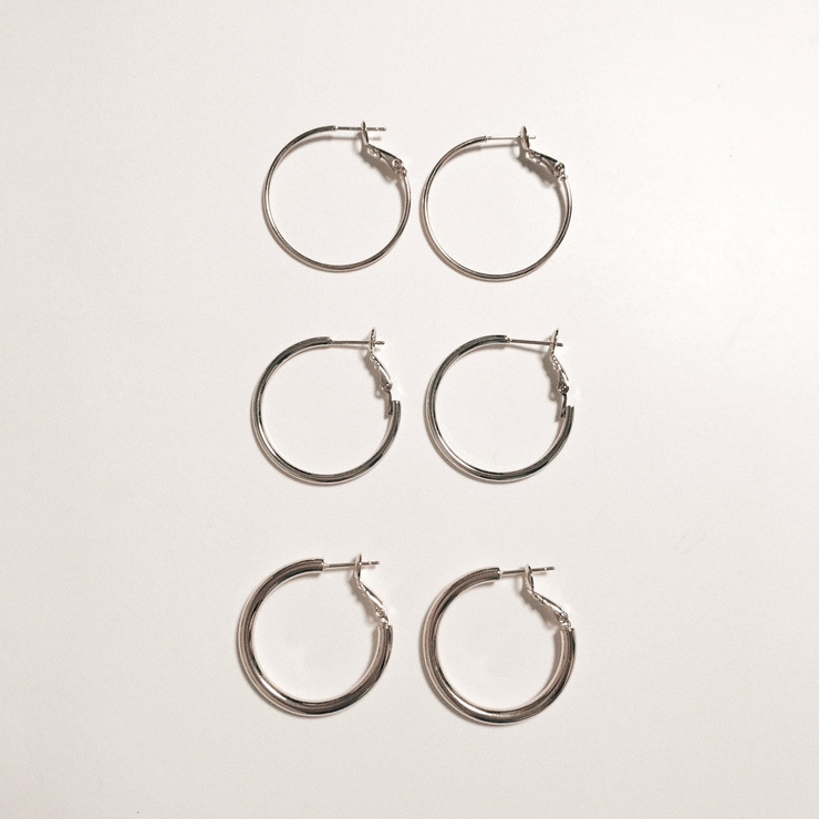 Basic Daily Silver Necklace Ring Earrings 7size Ri