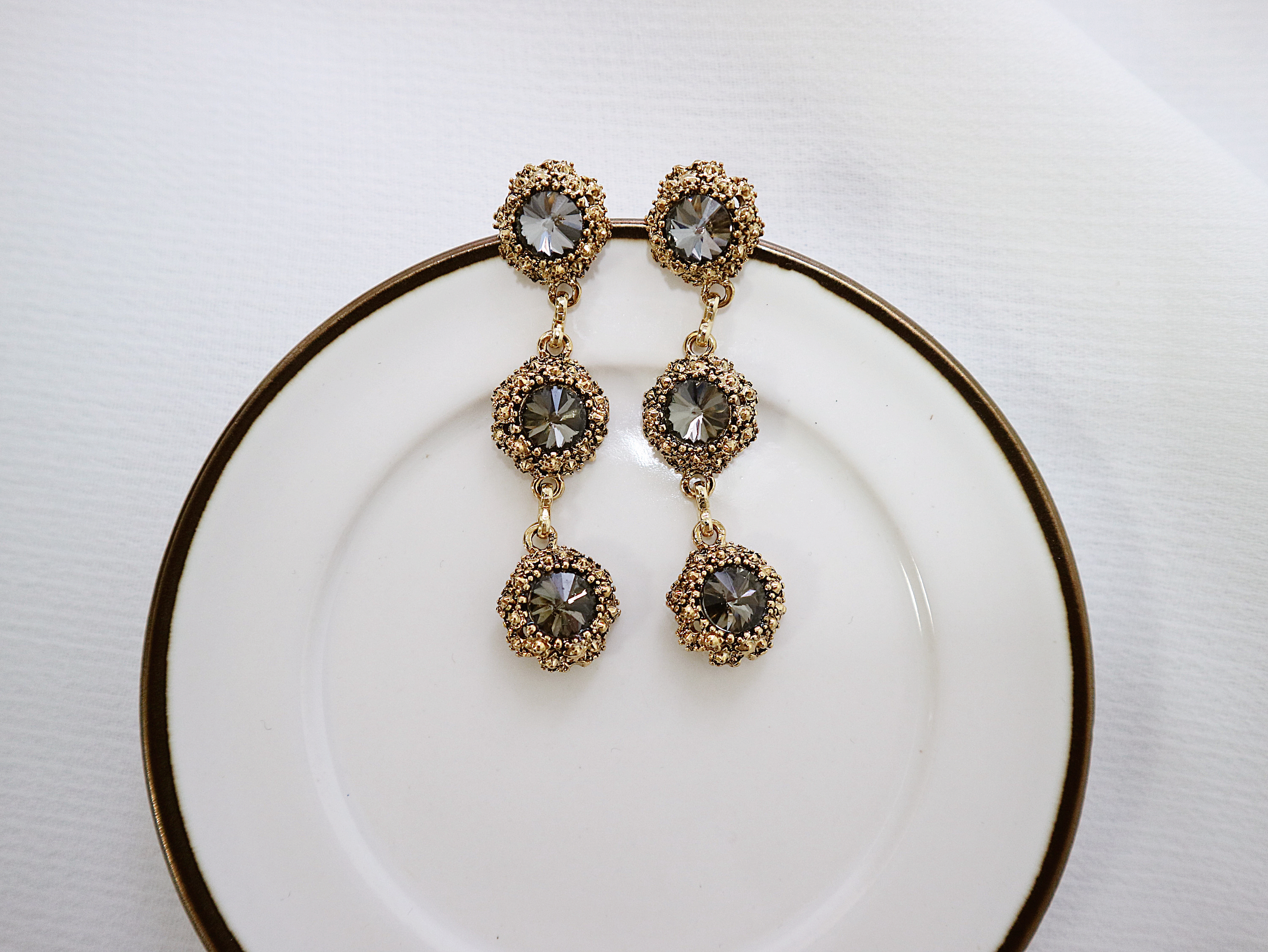 Surreal Steel Glass Garnet Black Antique Drop Earr