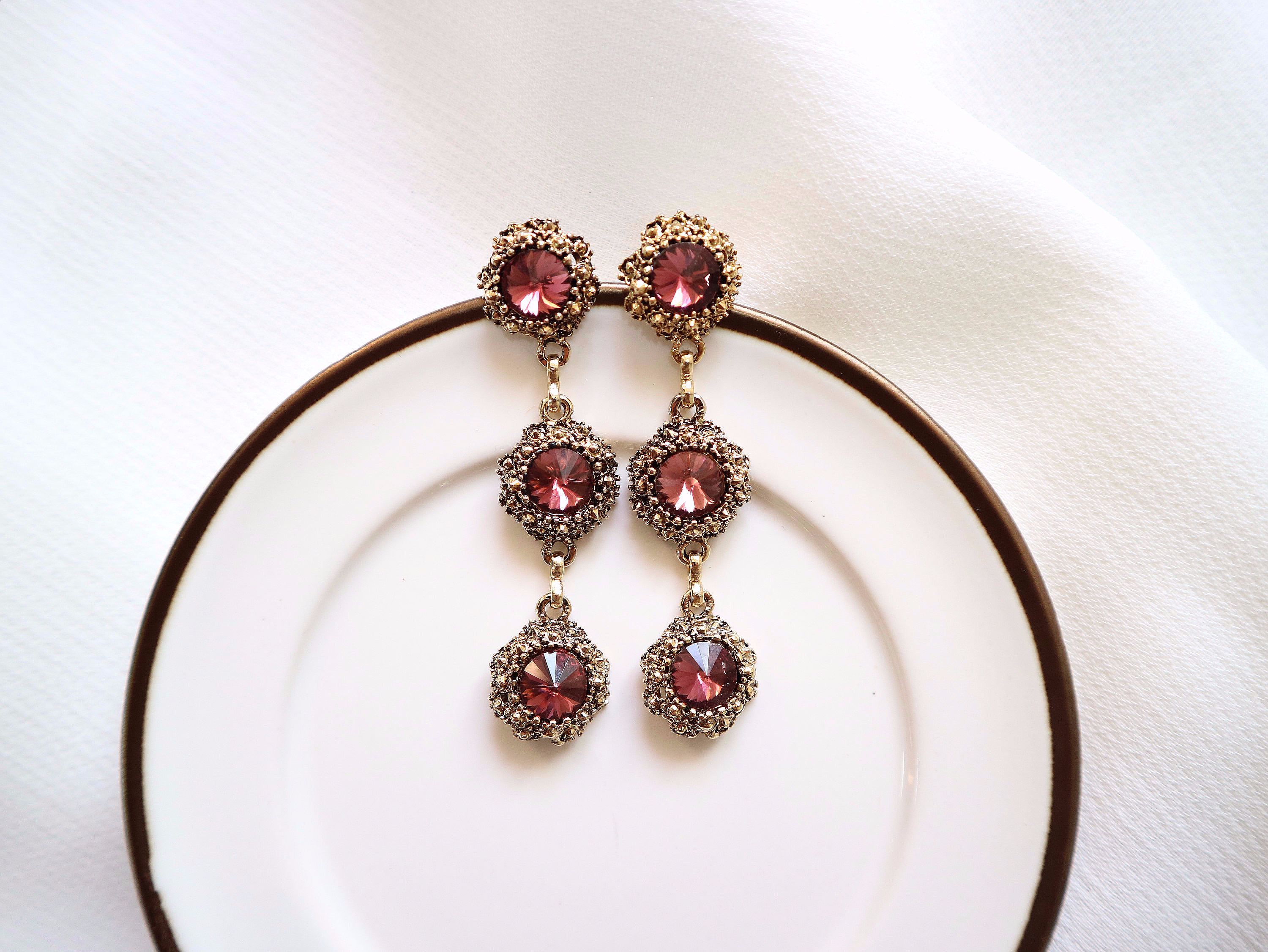 Surreal Steel Glass Garnet Black Antique Drop Earr