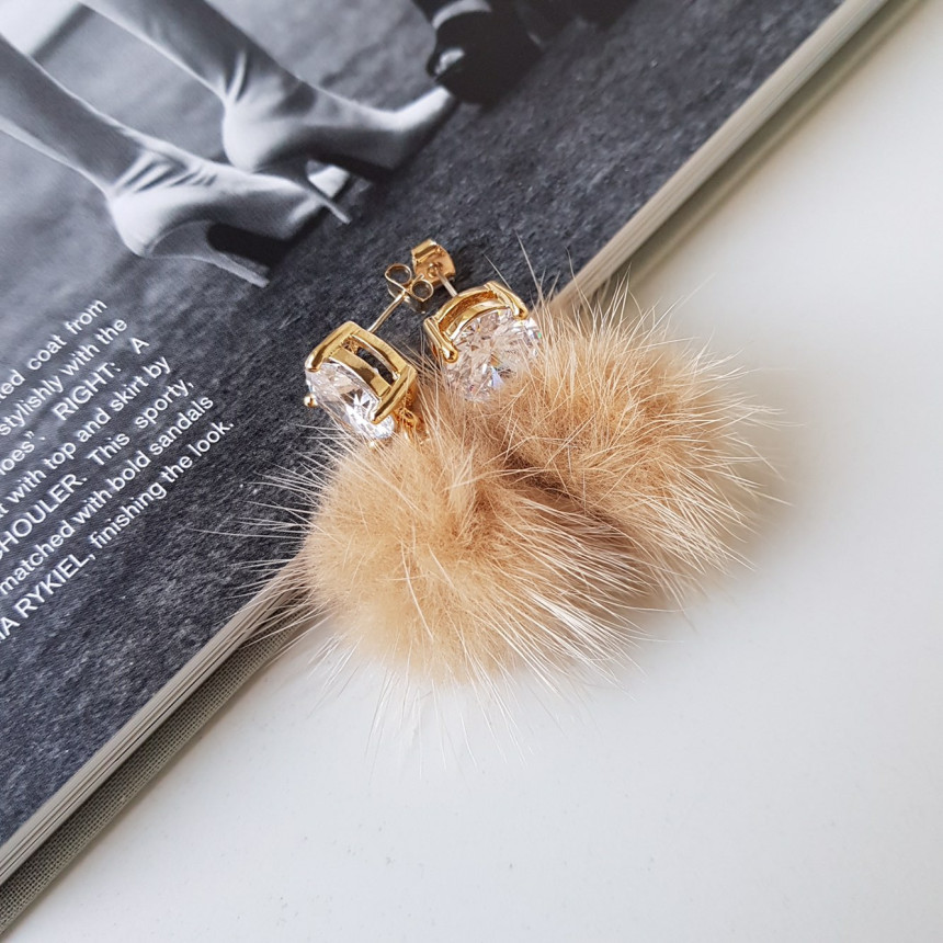 Cubic ball mink earrings Minimal cuticle coordinat