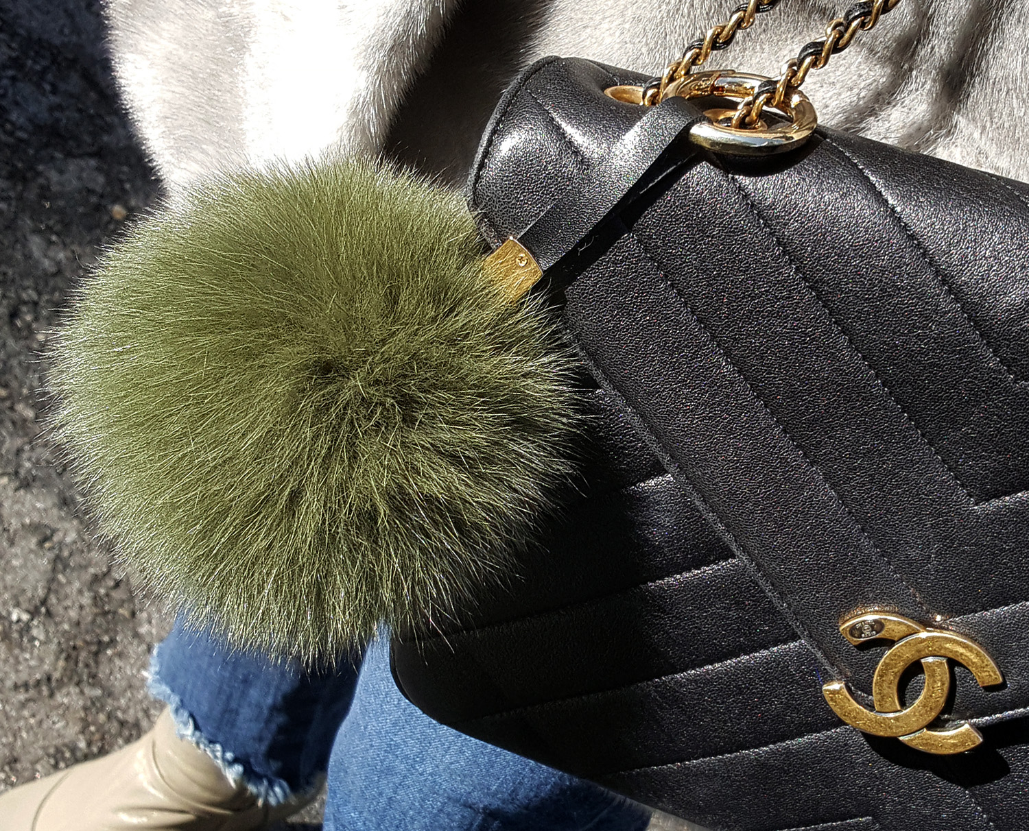 Real Fox Pom foam big size keyring 12 ~ 13cm witho