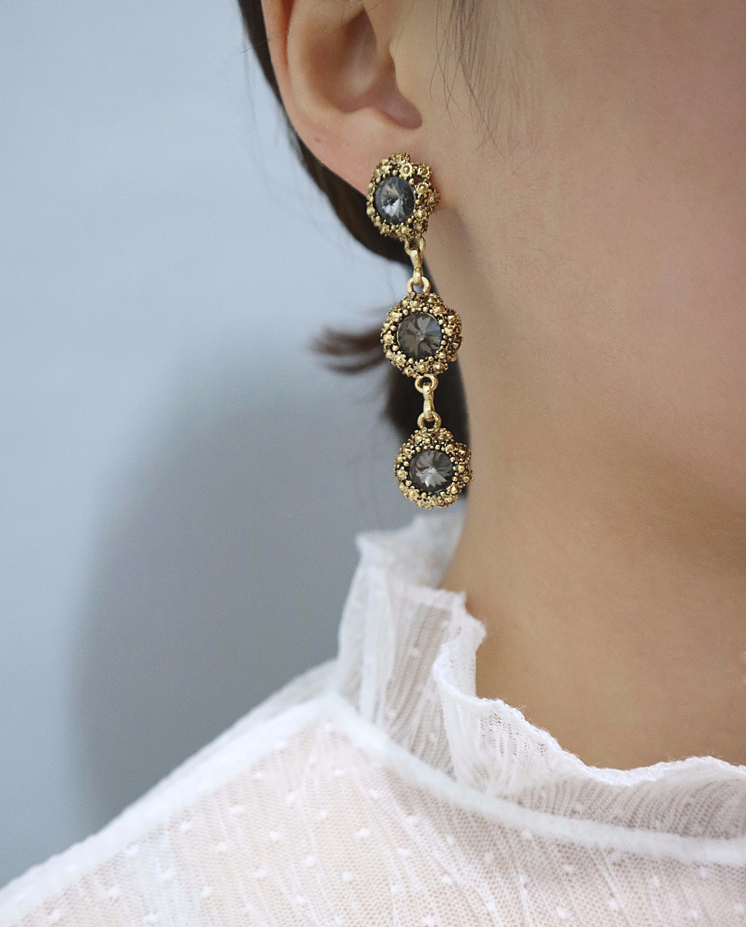 Surreal Steel Glass Garnet Black Antique Drop Earr