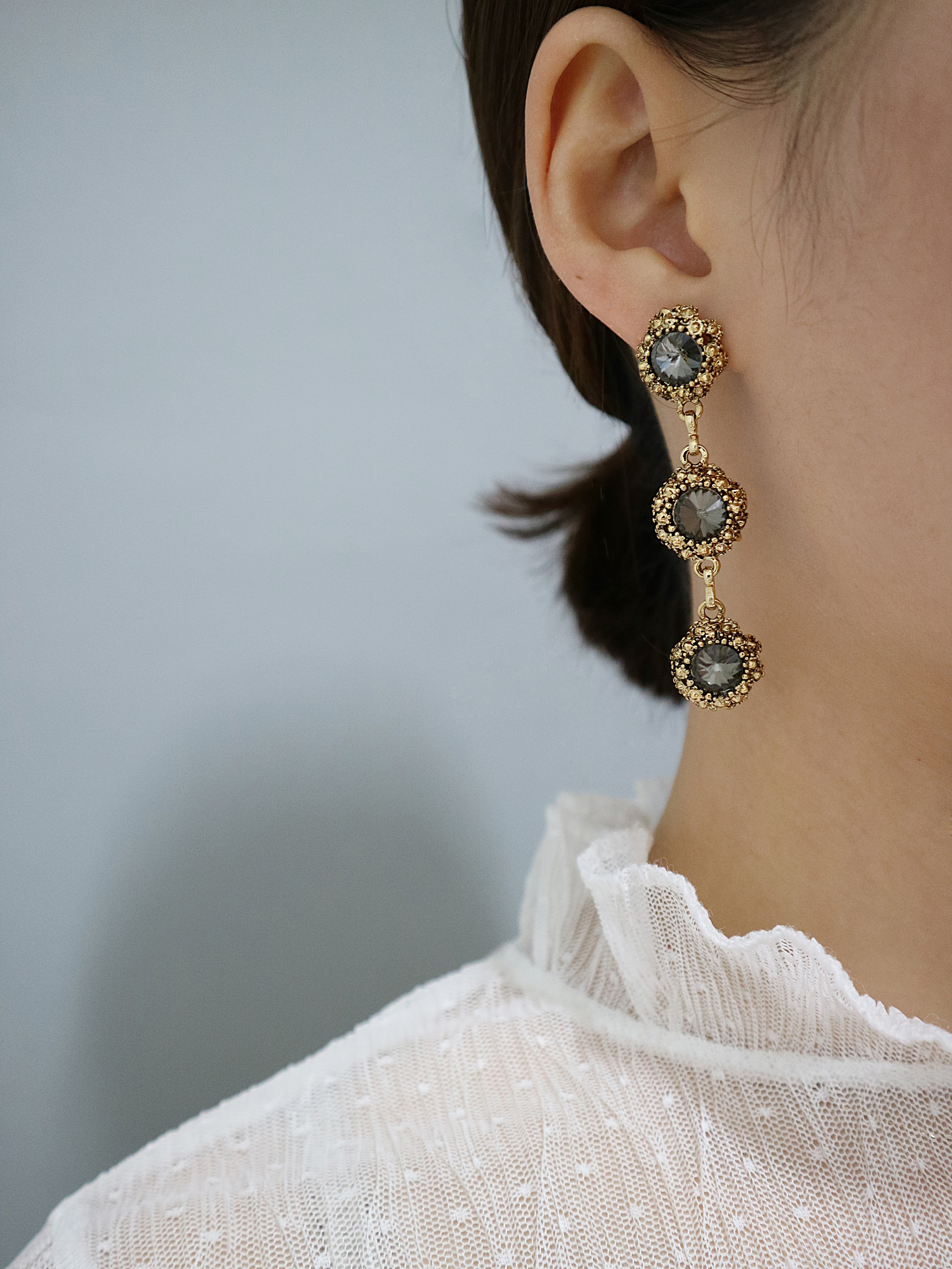 Surreal Steel Glass Garnet Black Antique Drop Earr