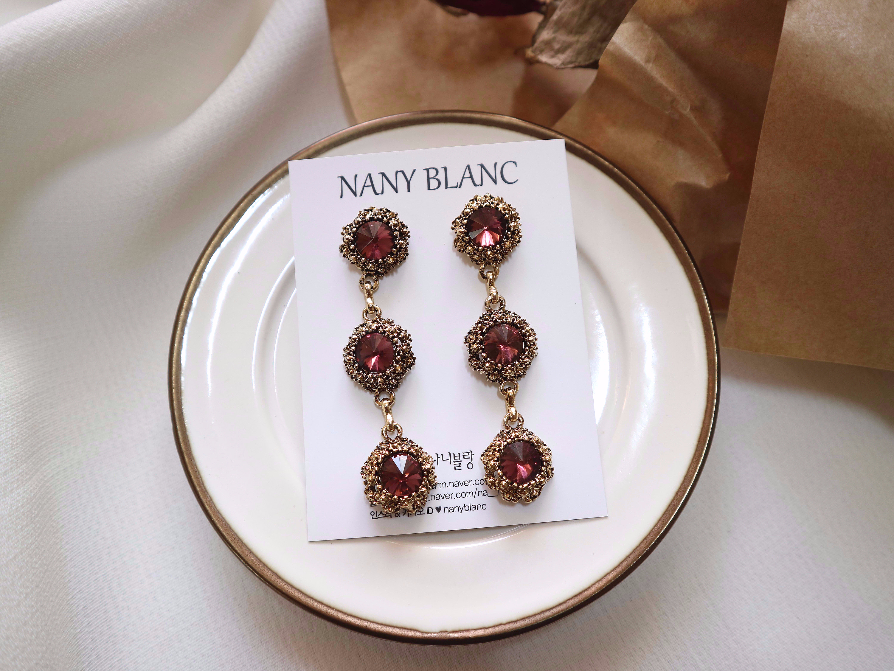 Surreal Steel Glass Garnet Black Antique Drop Earr